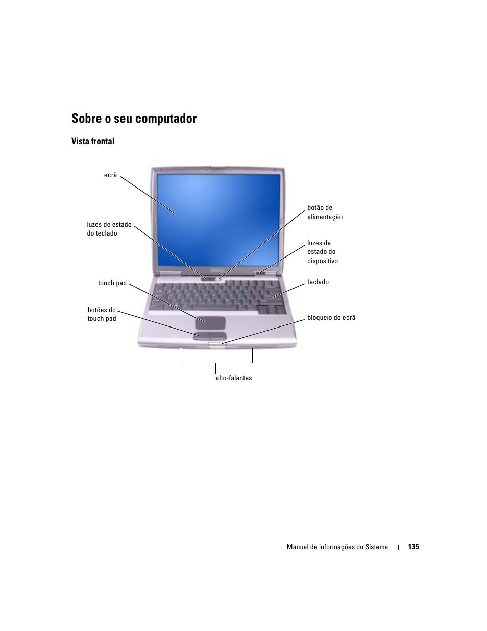 Sobre o seu computador, Vista frontal | Dell Latitude D505 User Manual | Page 137 / 172