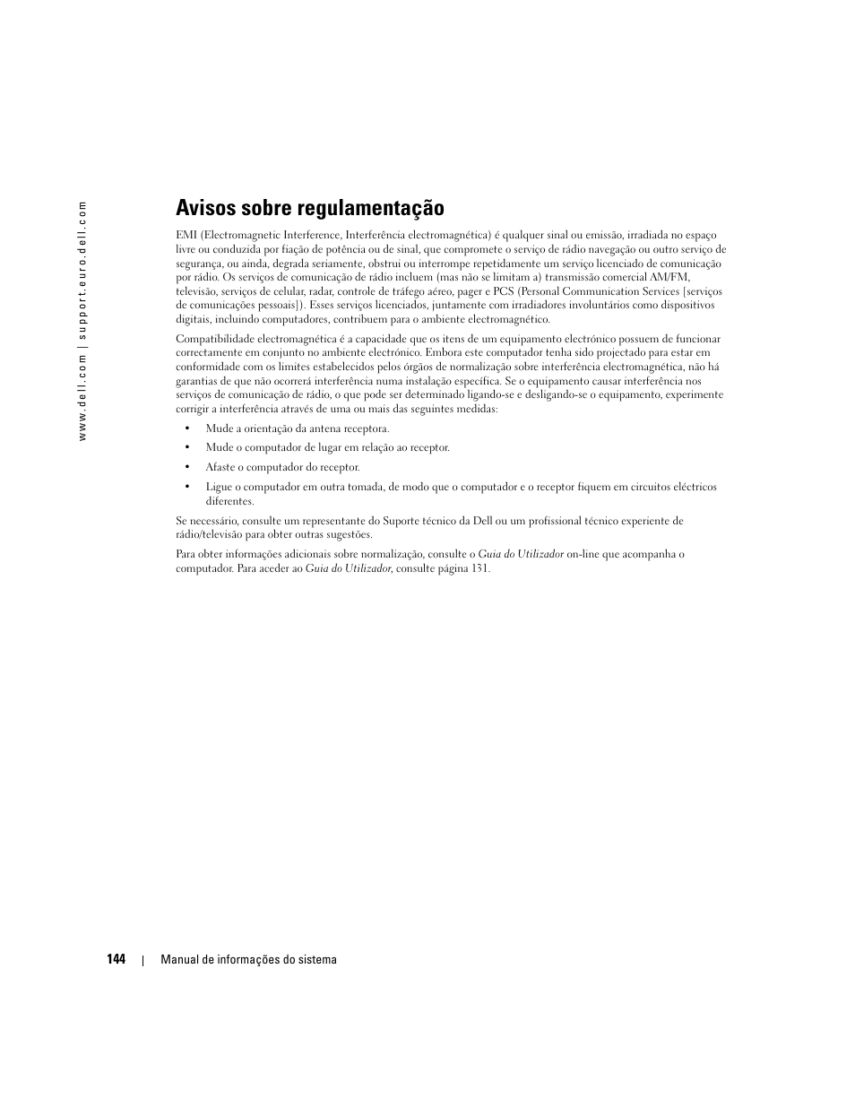 Avisos sobre regulamentação | Dell Latitude D505 User Manual | Page 146 / 172