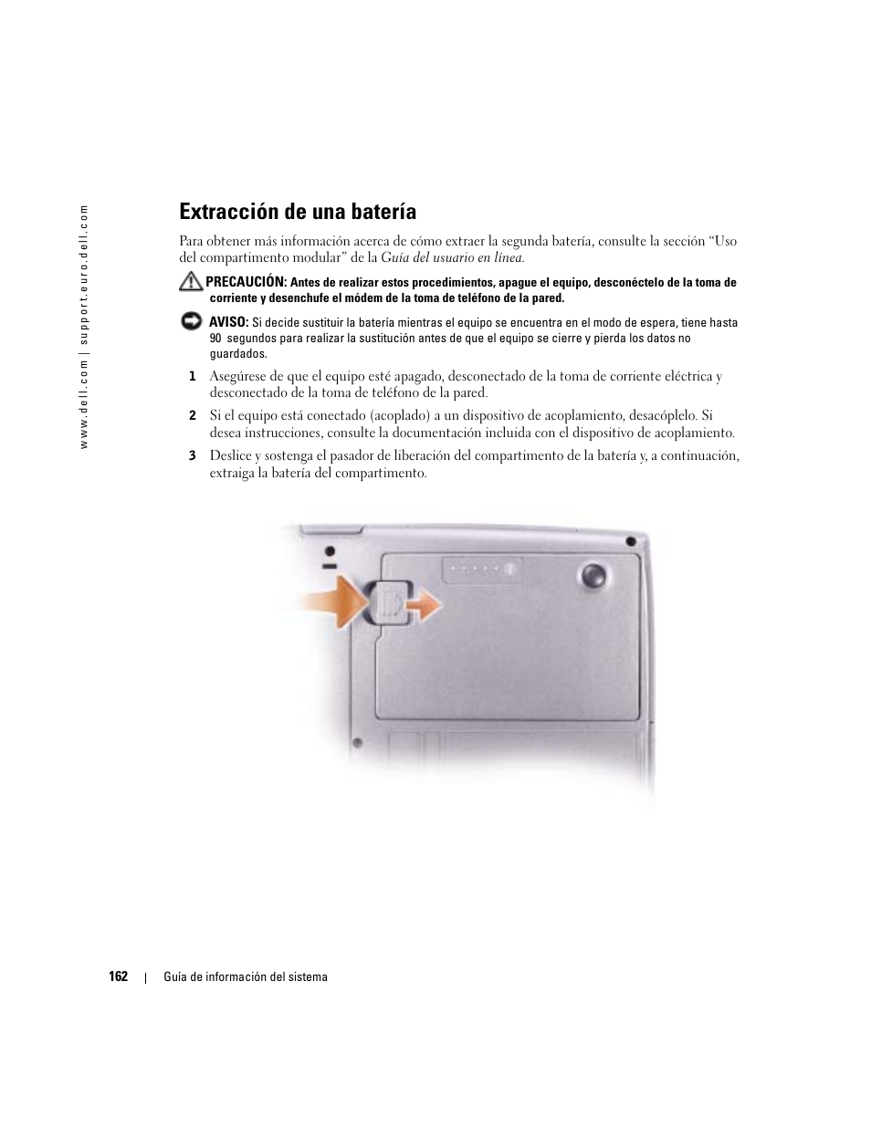 Extracción de una batería | Dell Latitude D505 User Manual | Page 164 / 172