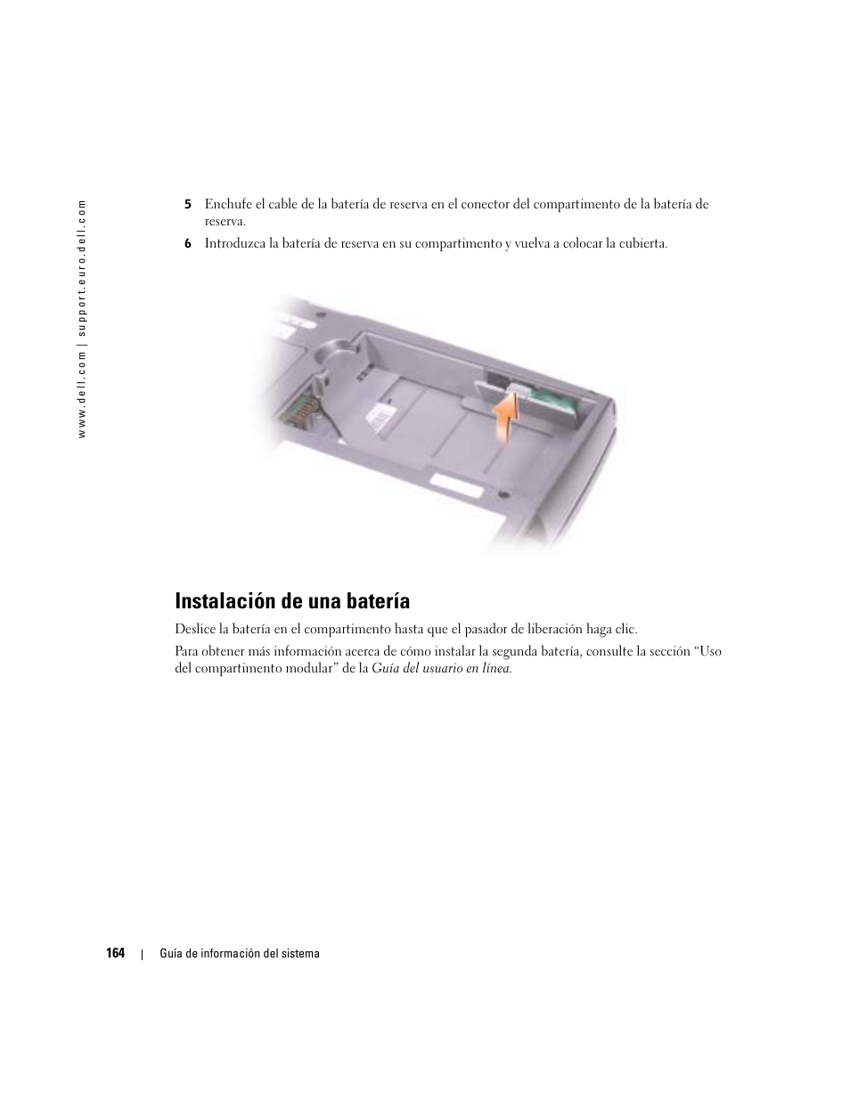 Instalación de una batería | Dell Latitude D505 User Manual | Page 166 / 172