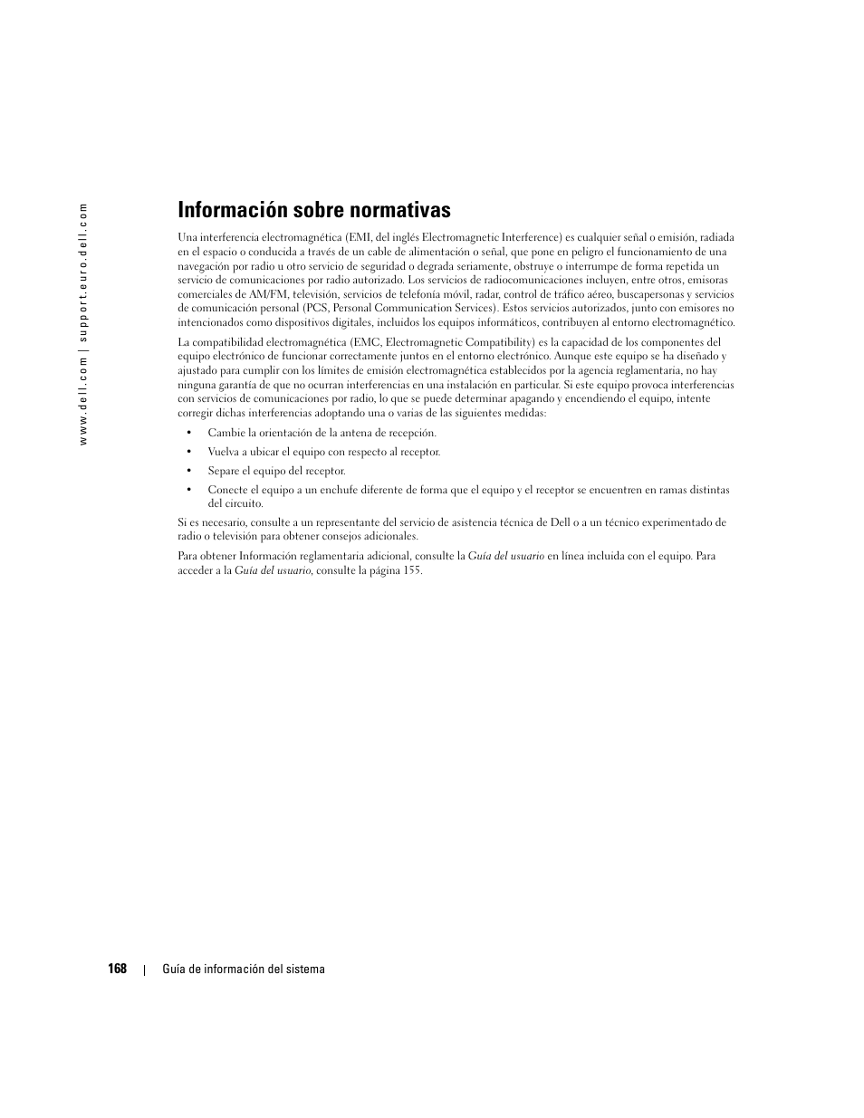 Información sobre normativas | Dell Latitude D505 User Manual | Page 170 / 172