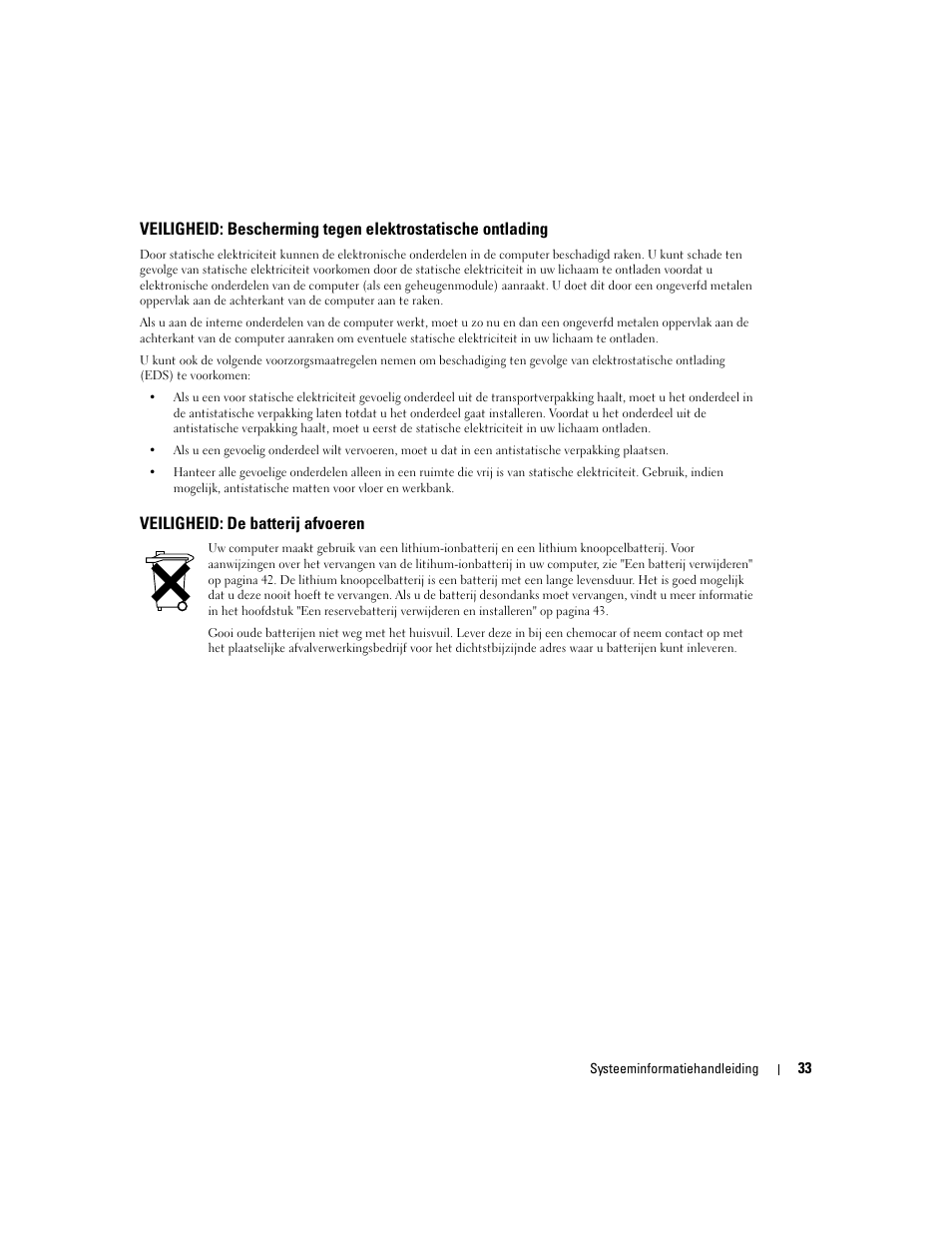 Veiligheid: de batterij afvoeren | Dell Latitude D505 User Manual | Page 35 / 172