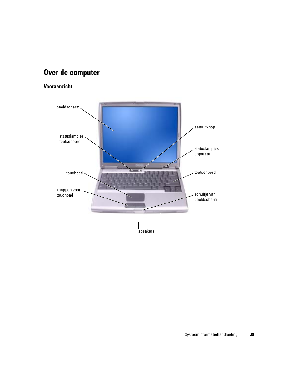 Over de computer, Vooraanzicht | Dell Latitude D505 User Manual | Page 41 / 172