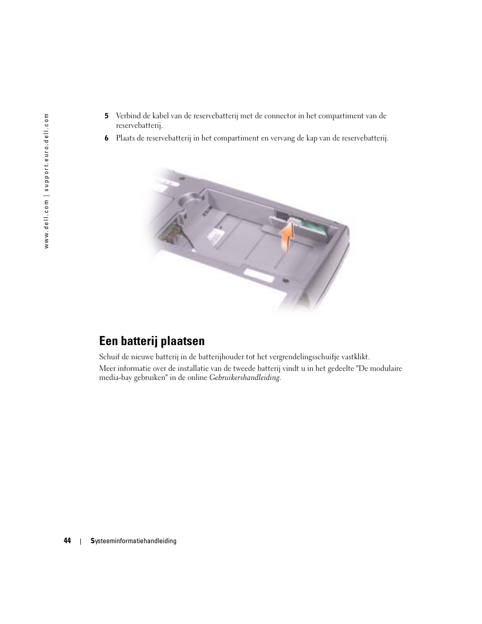 Een batterij plaatsen | Dell Latitude D505 User Manual | Page 46 / 172