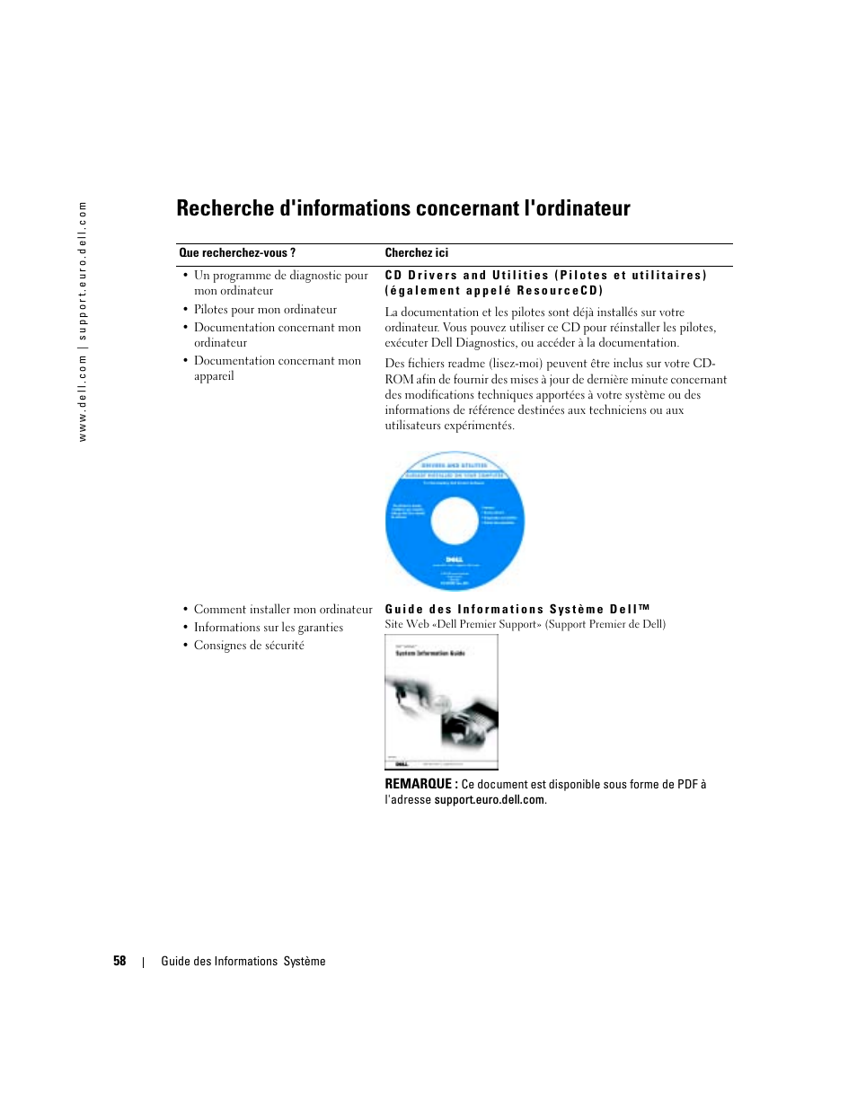 Recherche d'informations concernant l'ordinateur | Dell Latitude D505 User Manual | Page 60 / 172