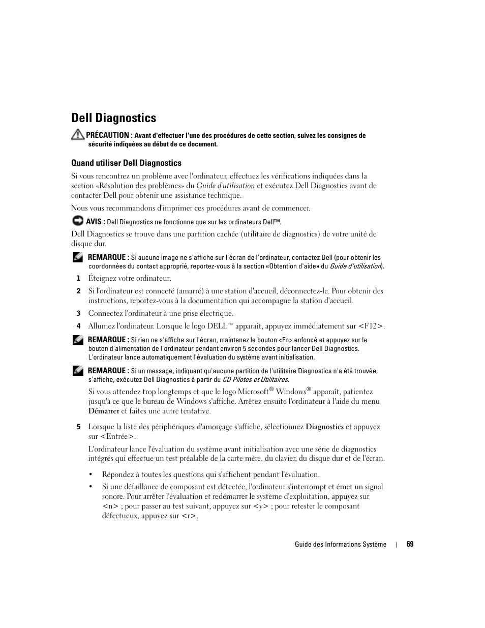 Dell diagnostics, Quand utiliser dell diagnostics | Dell Latitude D505 User Manual | Page 71 / 172