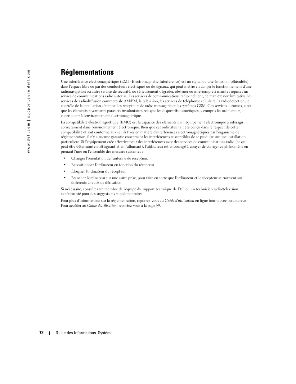 Réglementations | Dell Latitude D505 User Manual | Page 74 / 172