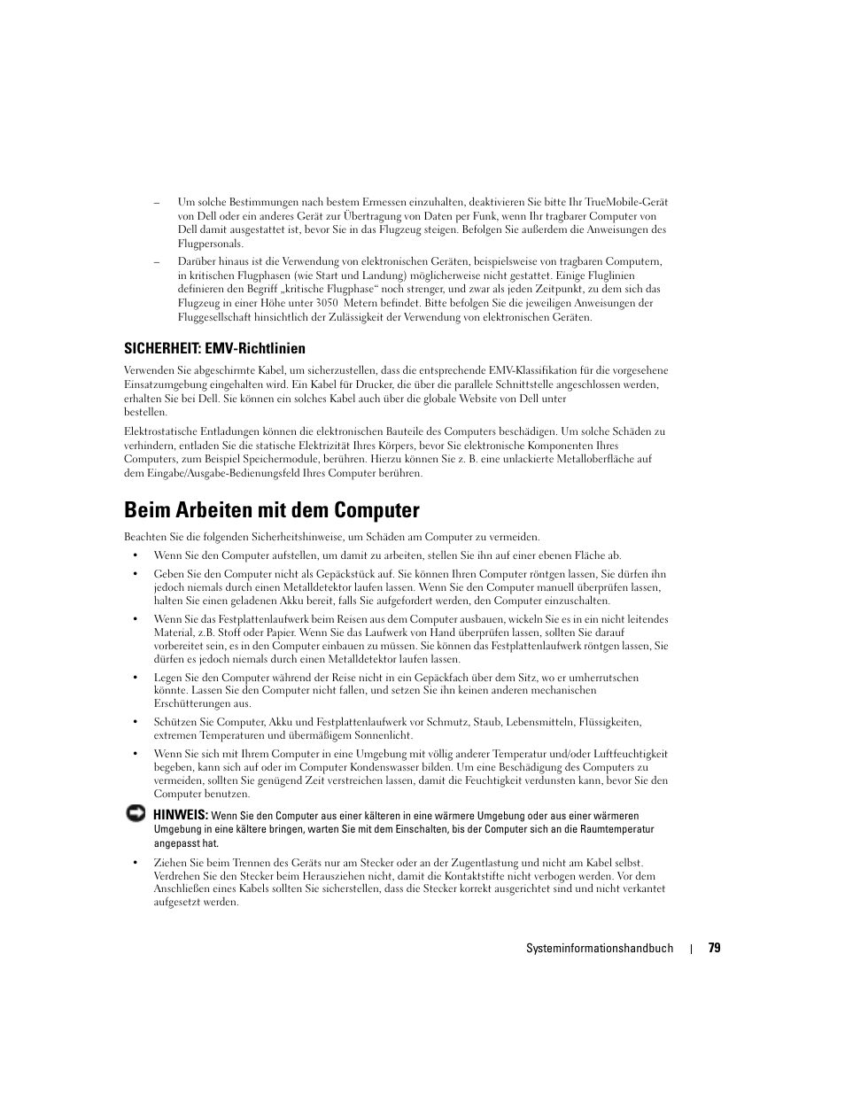 Beim arbeiten mit dem computer, Sicherheit: emv-richtlinien | Dell Latitude D505 User Manual | Page 81 / 172