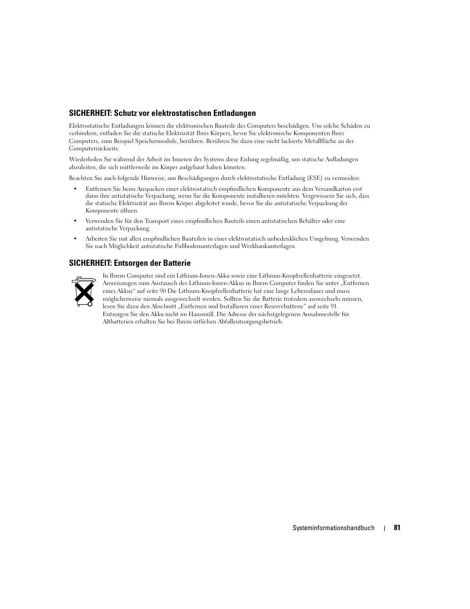 Sicherheit: entsorgen der batterie | Dell Latitude D505 User Manual | Page 83 / 172