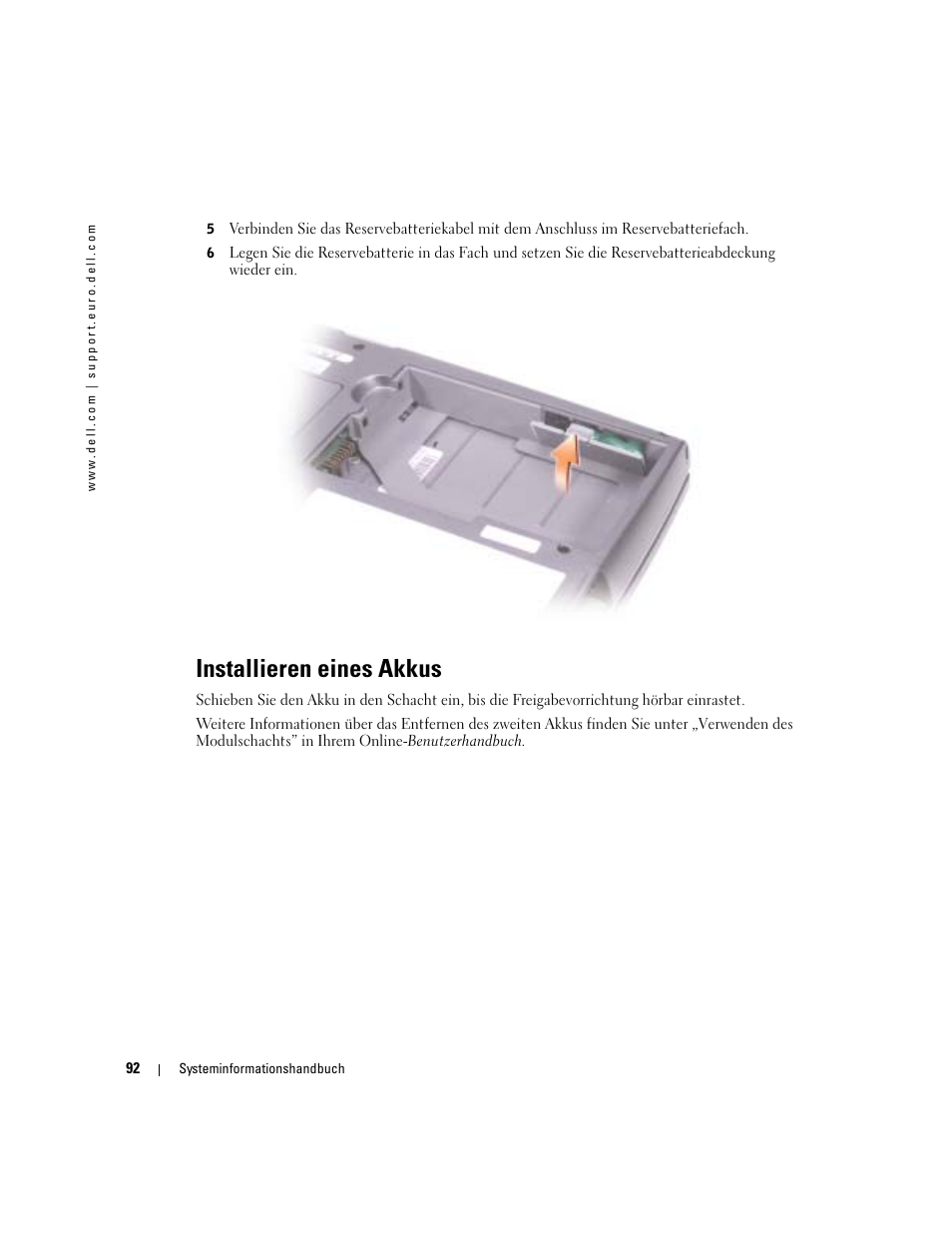 Installieren eines akkus | Dell Latitude D505 User Manual | Page 94 / 172