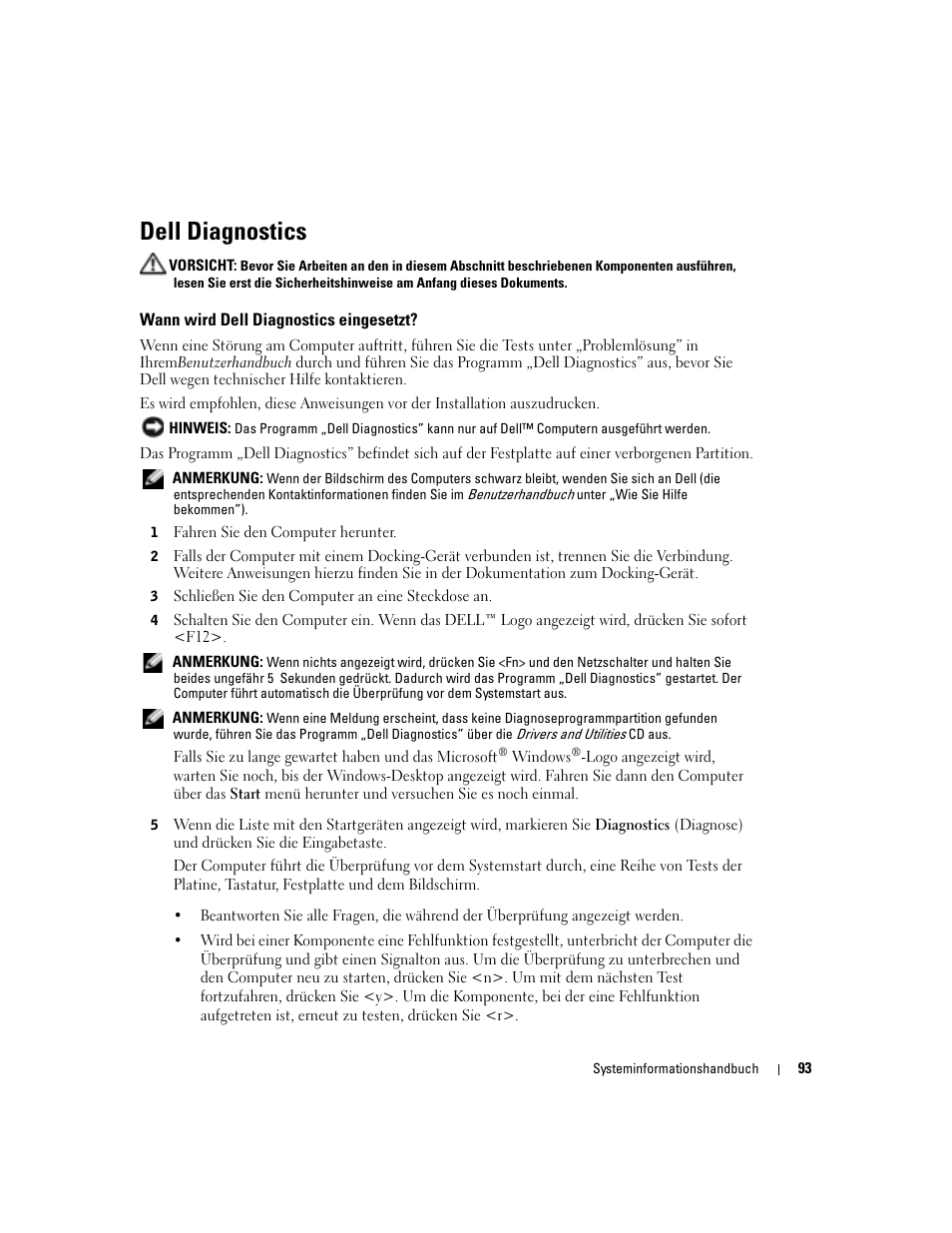 Dell diagnostics, Wann wird dell diagnostics eingesetzt | Dell Latitude D505 User Manual | Page 95 / 172