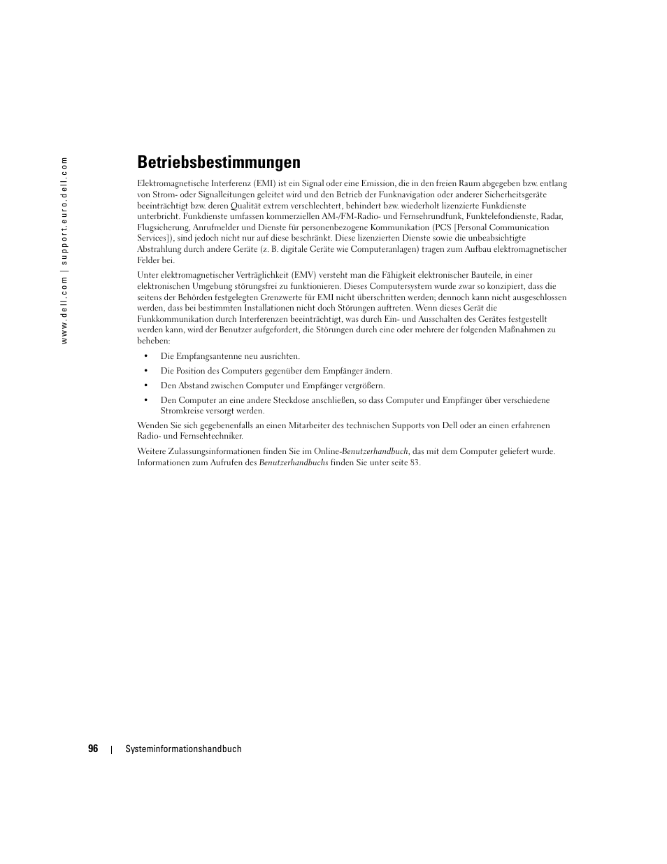 Betriebsbestimmungen | Dell Latitude D505 User Manual | Page 98 / 172