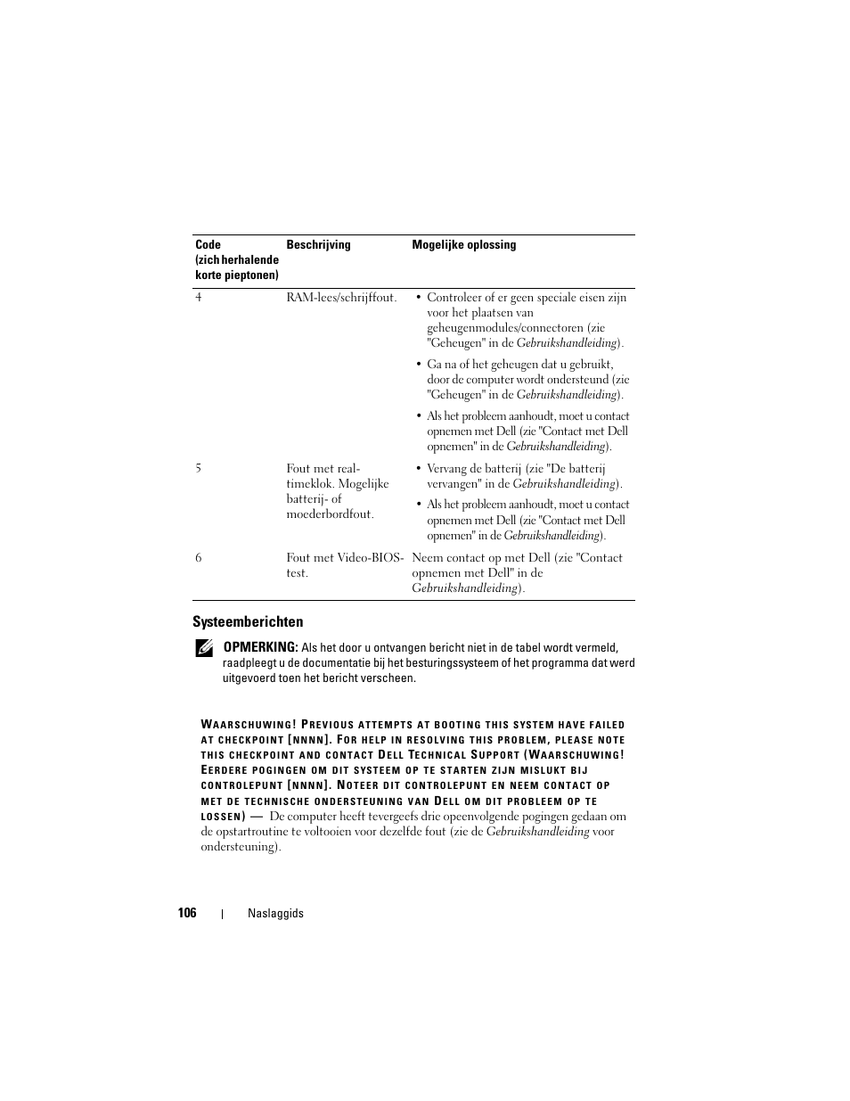 Systeemberichten | Dell Precision T3400 (Late 2007) User Manual | Page 106 / 422