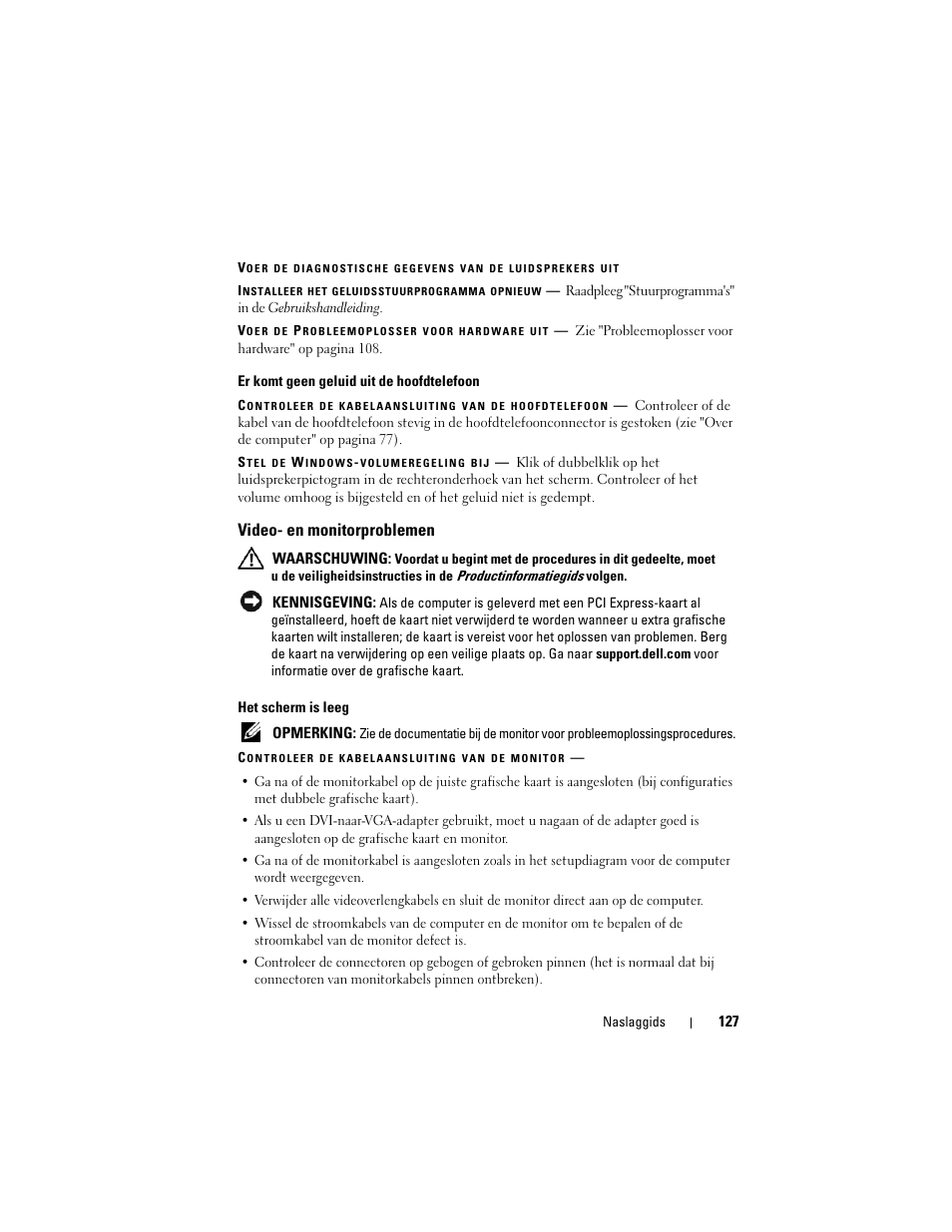 Video- en monitorproblemen | Dell Precision T3400 (Late 2007) User Manual | Page 127 / 422