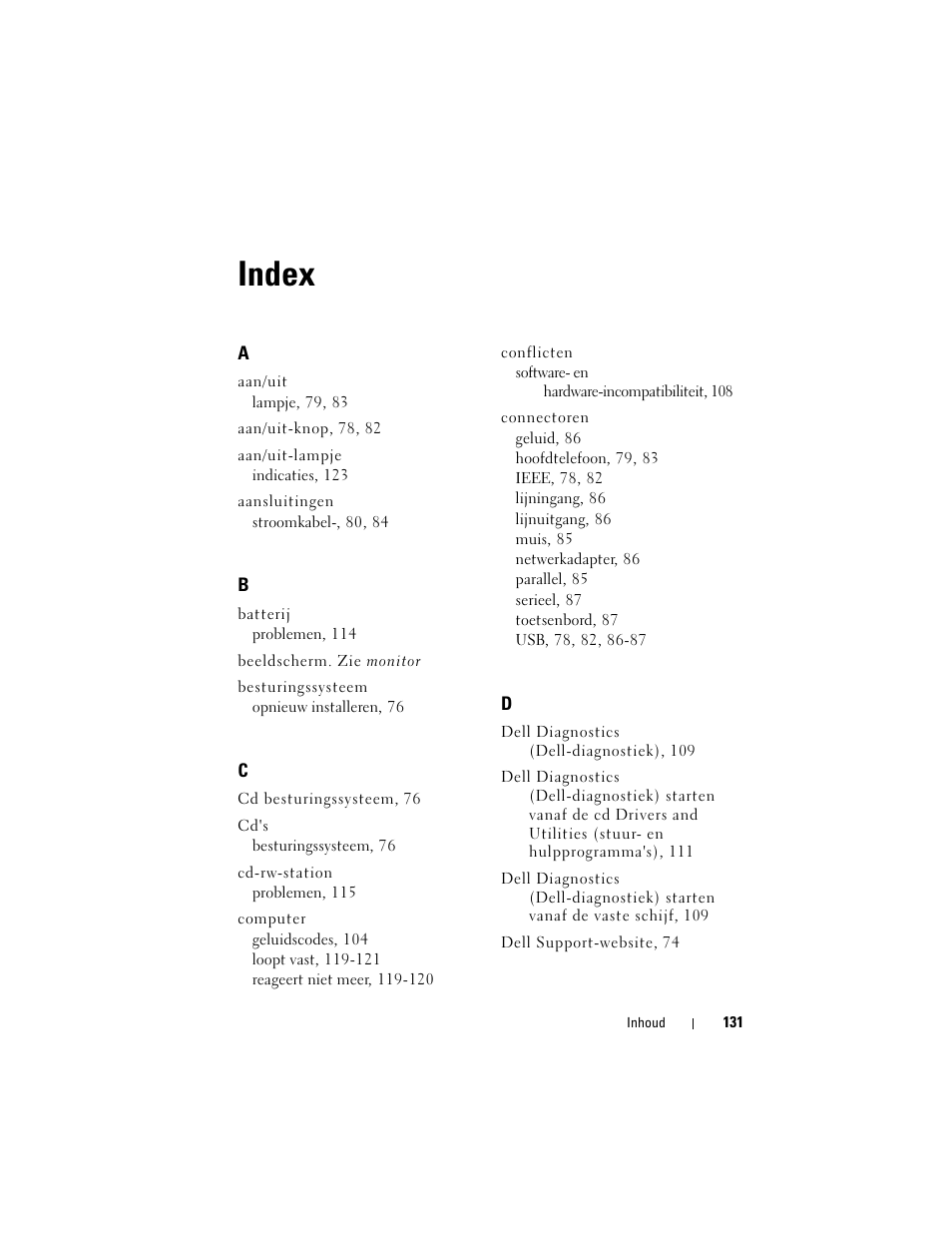 Index | Dell Precision T3400 (Late 2007) User Manual | Page 131 / 422