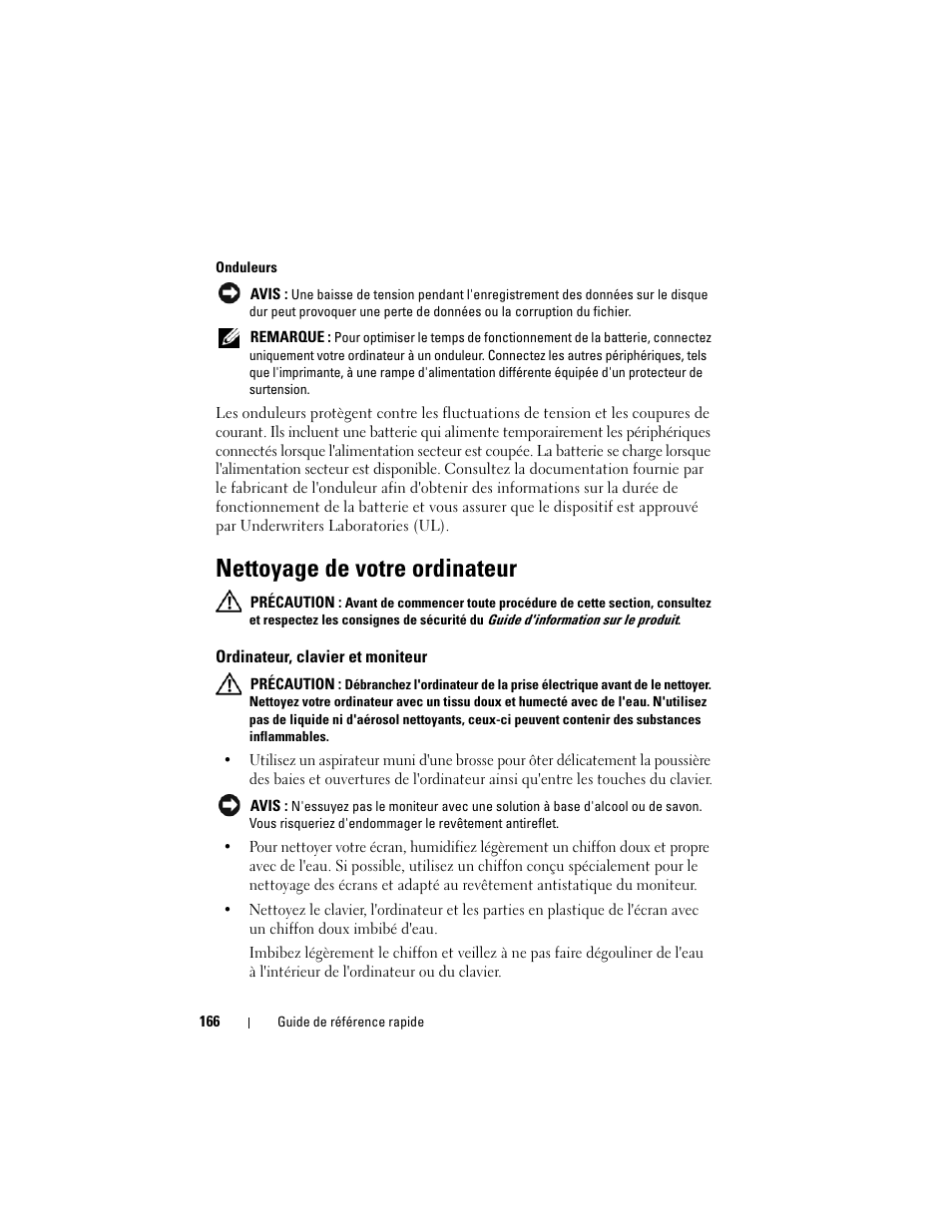 Nettoyage de votre ordinateur, Ordinateur, clavier et moniteur | Dell Precision T3400 (Late 2007) User Manual | Page 166 / 422