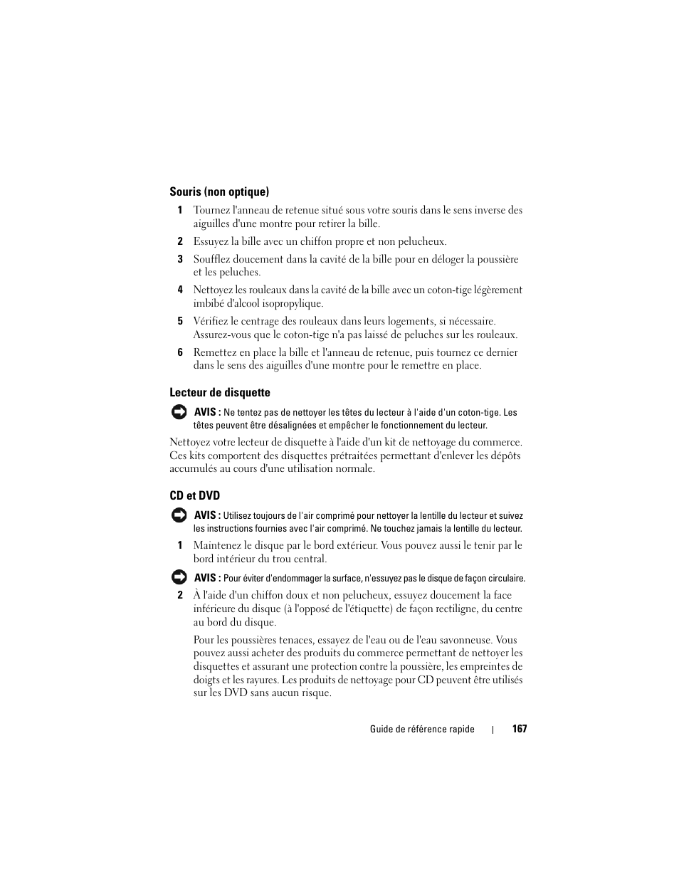 Souris (non optique), Lecteur de disquette, Cd et dvd | Dell Precision T3400 (Late 2007) User Manual | Page 167 / 422