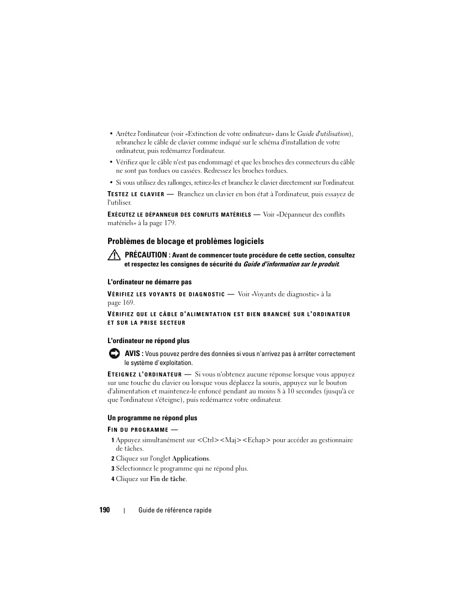 Problèmes de blocage et problèmes logiciels | Dell Precision T3400 (Late 2007) User Manual | Page 190 / 422