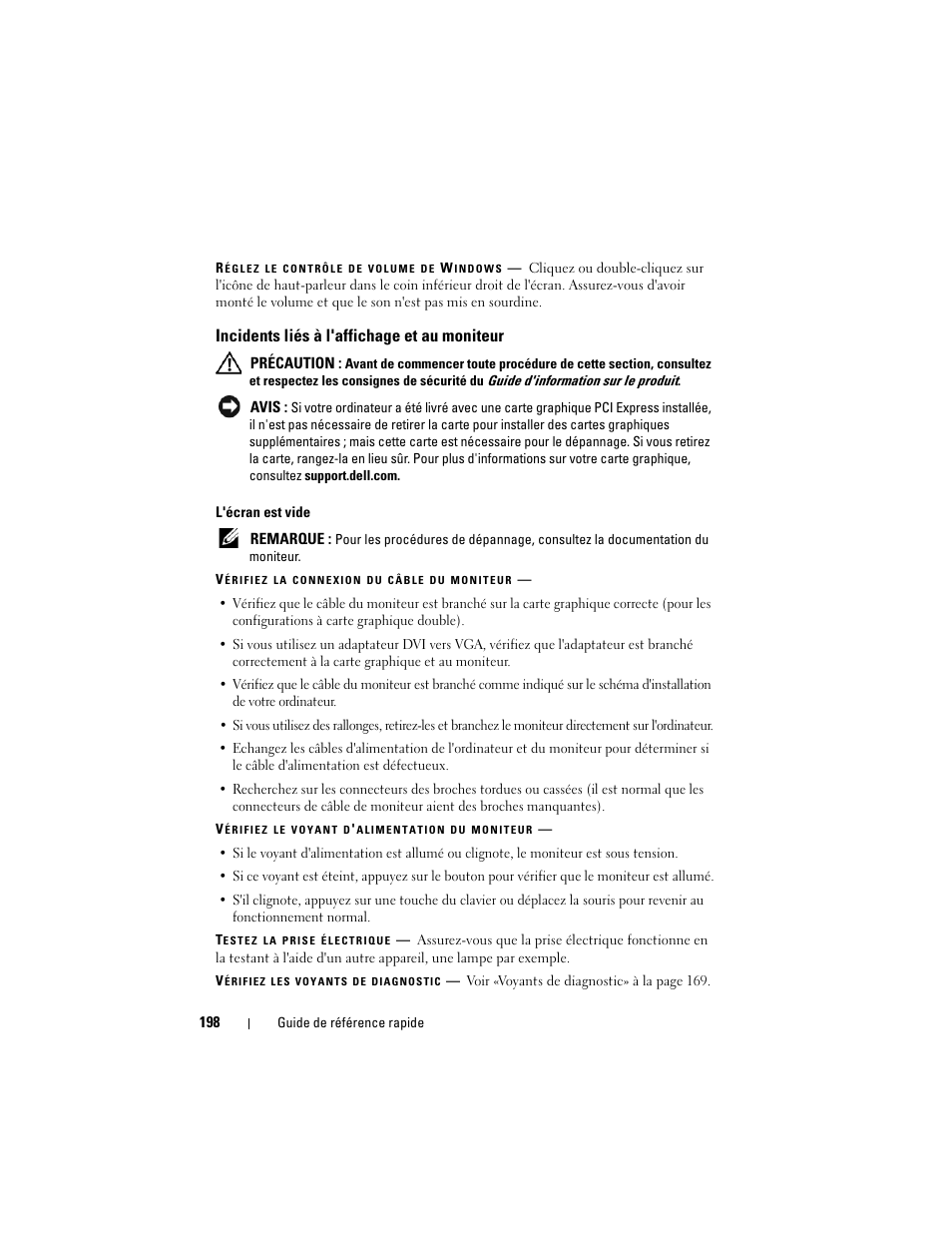 Incidents liés à l'affichage et au moniteur | Dell Precision T3400 (Late 2007) User Manual | Page 198 / 422