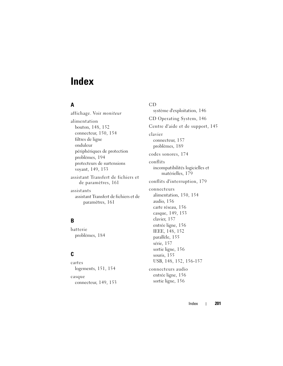 Index | Dell Precision T3400 (Late 2007) User Manual | Page 201 / 422