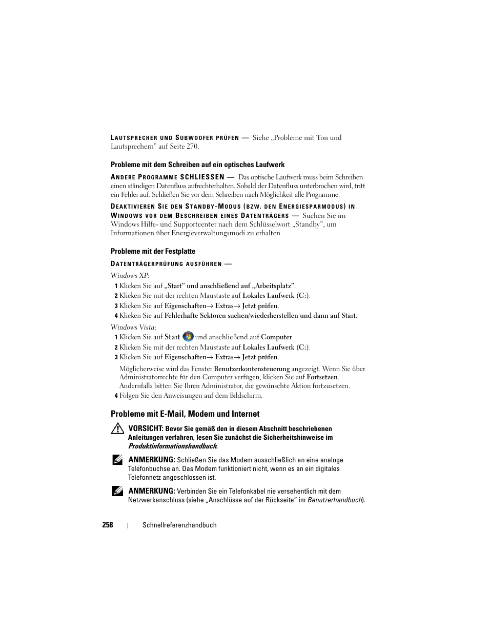 Probleme mit e-mail, modem und internet | Dell Precision T3400 (Late 2007) User Manual | Page 258 / 422