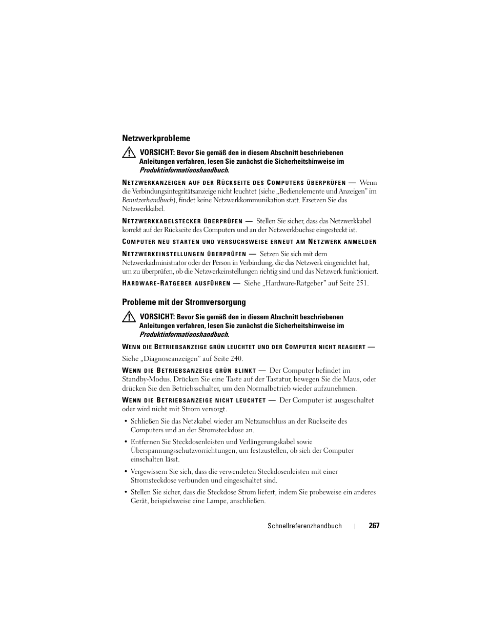 Netzwerkprobleme, Probleme mit der stromversorgung | Dell Precision T3400 (Late 2007) User Manual | Page 267 / 422