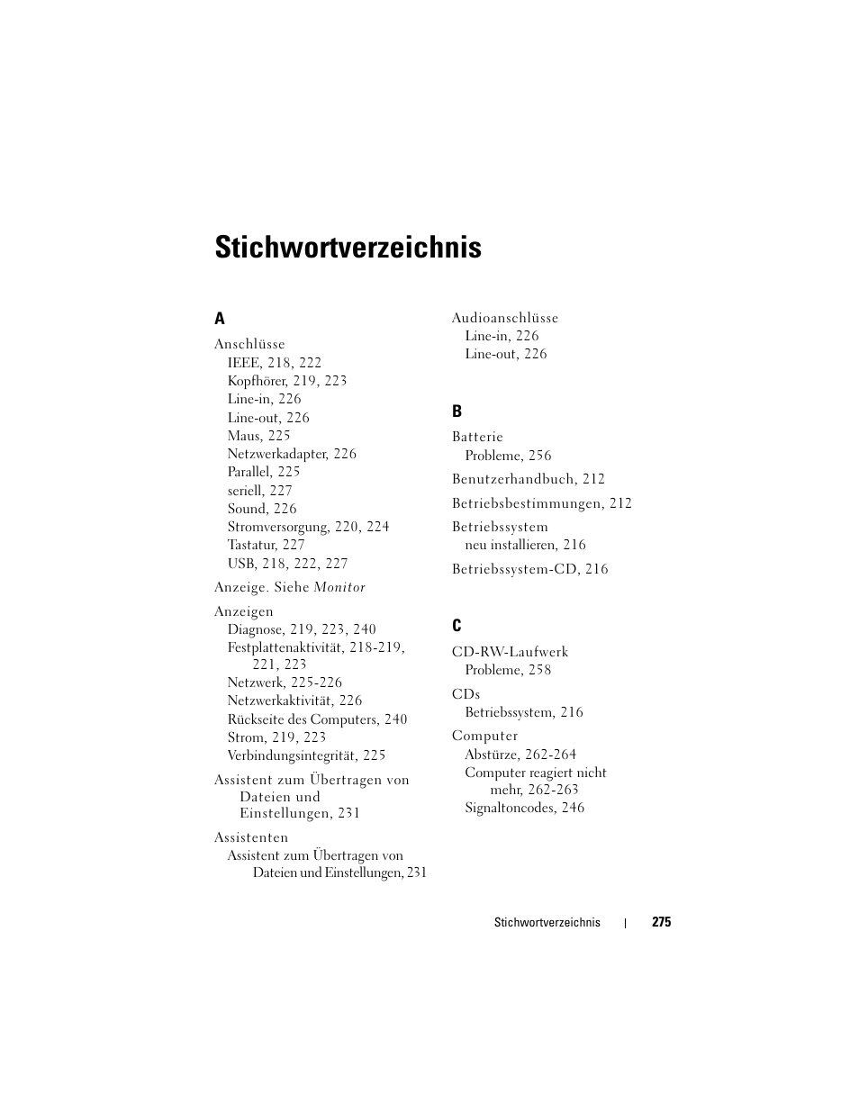 Stichwortverzeichnis | Dell Precision T3400 (Late 2007) User Manual | Page 275 / 422