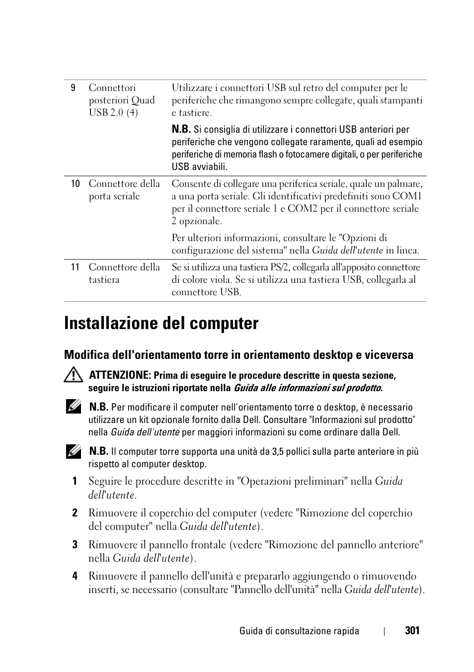 Installazione del computer | Dell Precision T3400 (Late 2007) User Manual | Page 301 / 422