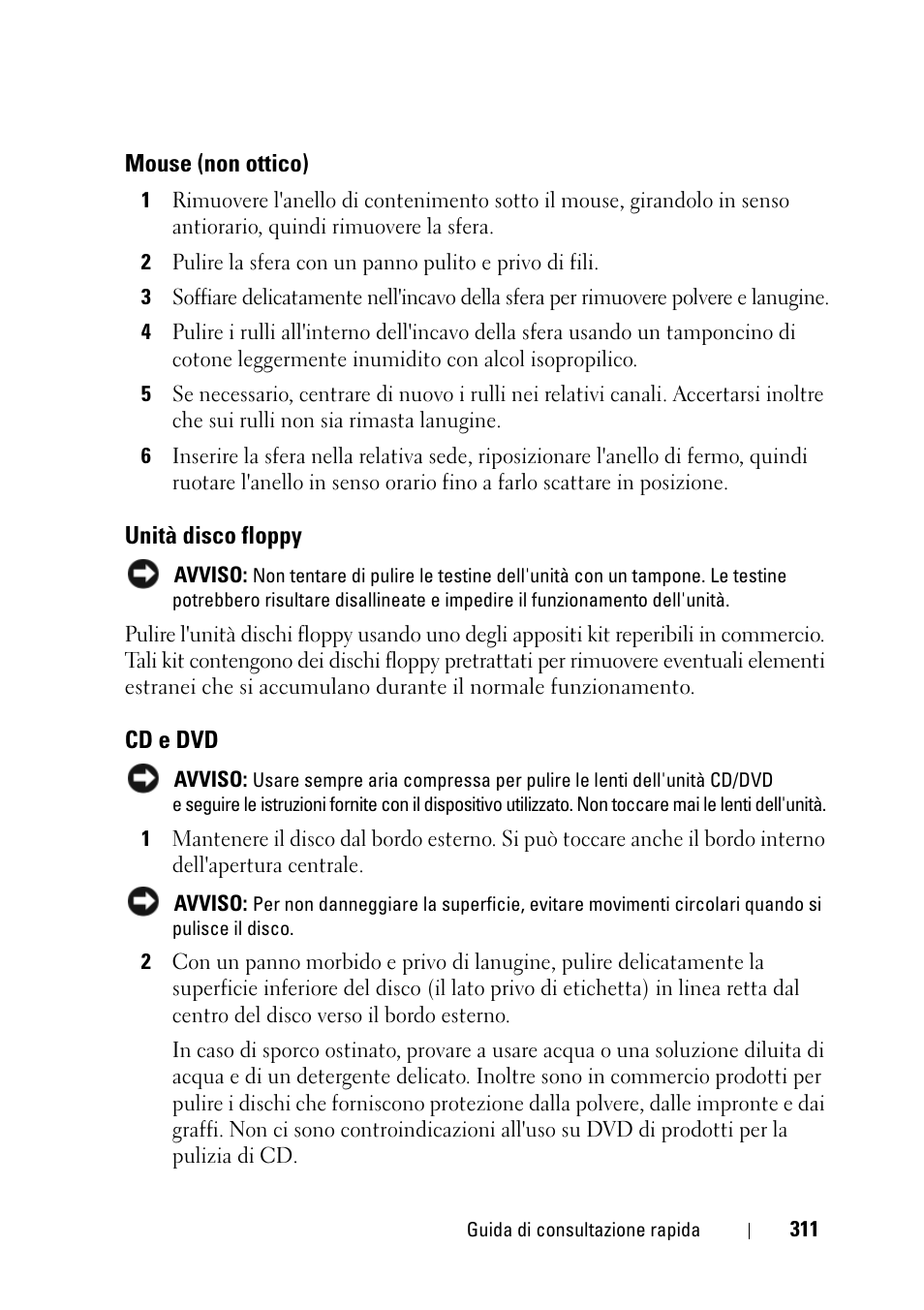 Mouse (non ottico), Unità disco floppy, Cd e dvd | Dell Precision T3400 (Late 2007) User Manual | Page 311 / 422