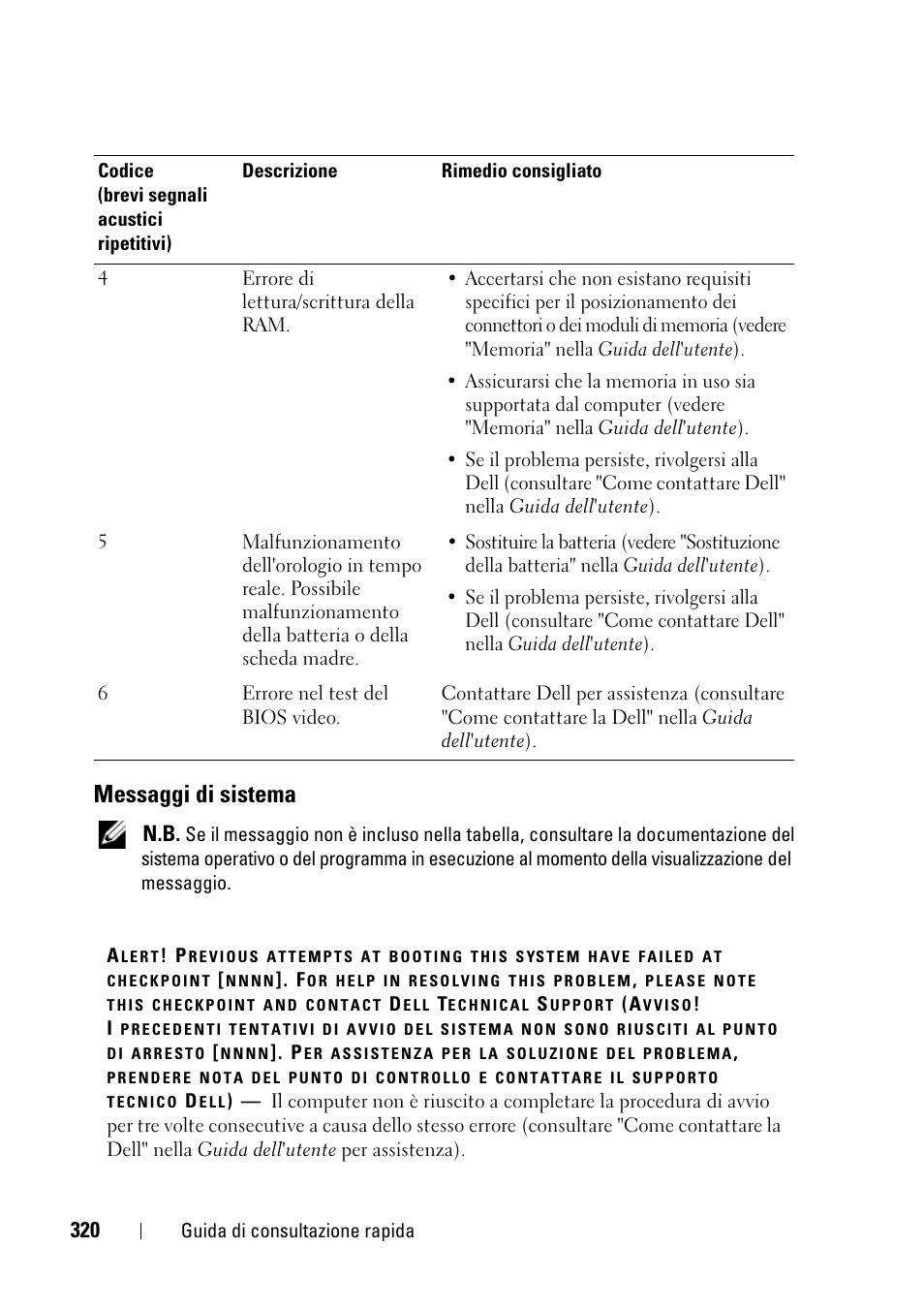 Messaggi di sistema | Dell Precision T3400 (Late 2007) User Manual | Page 320 / 422