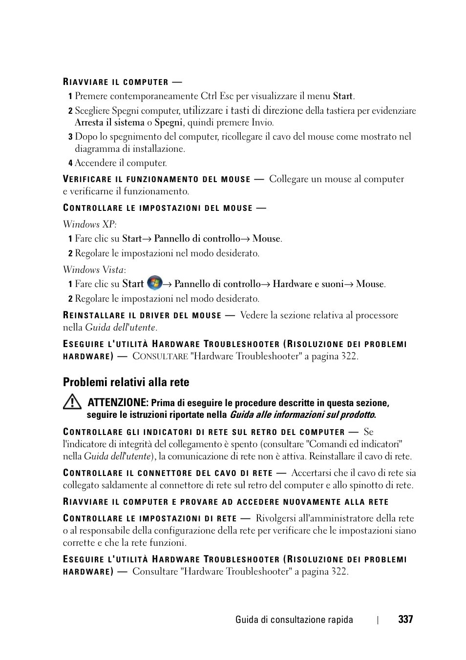 Problemi relativi alla rete | Dell Precision T3400 (Late 2007) User Manual | Page 337 / 422