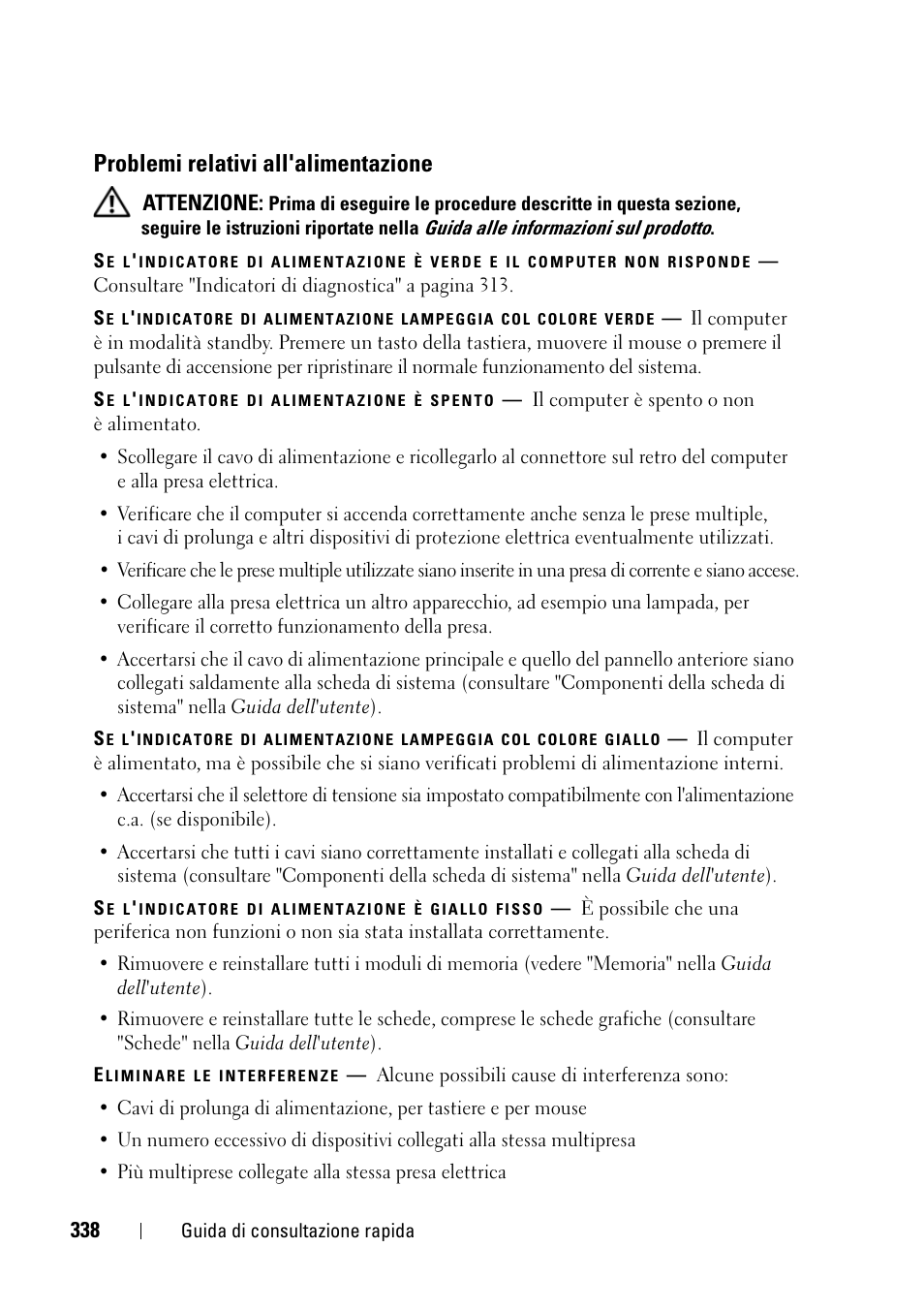 Problemi relativi all'alimentazione | Dell Precision T3400 (Late 2007) User Manual | Page 338 / 422