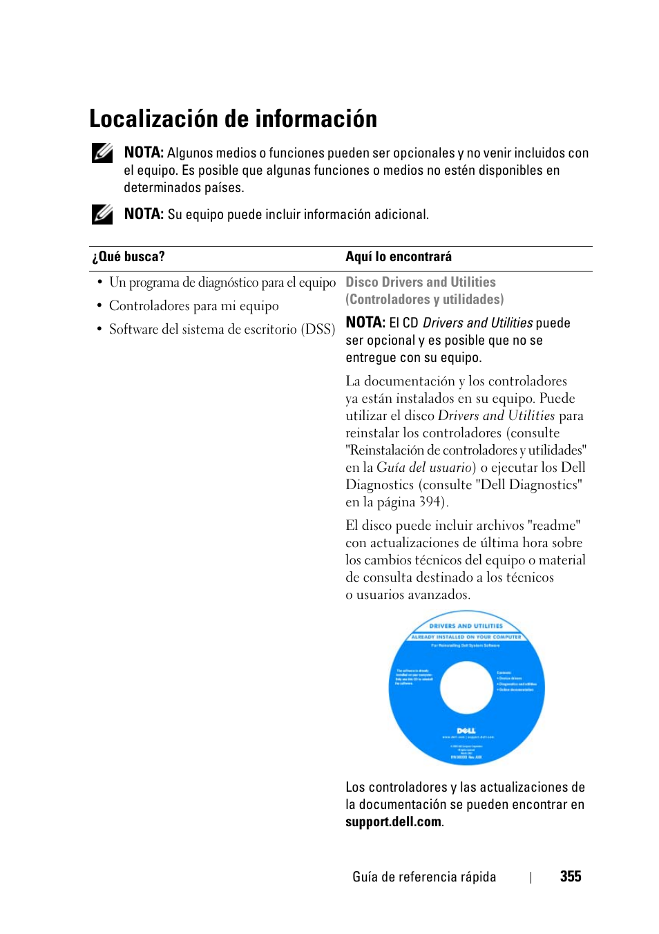 Localización de información | Dell Precision T3400 (Late 2007) User Manual | Page 355 / 422