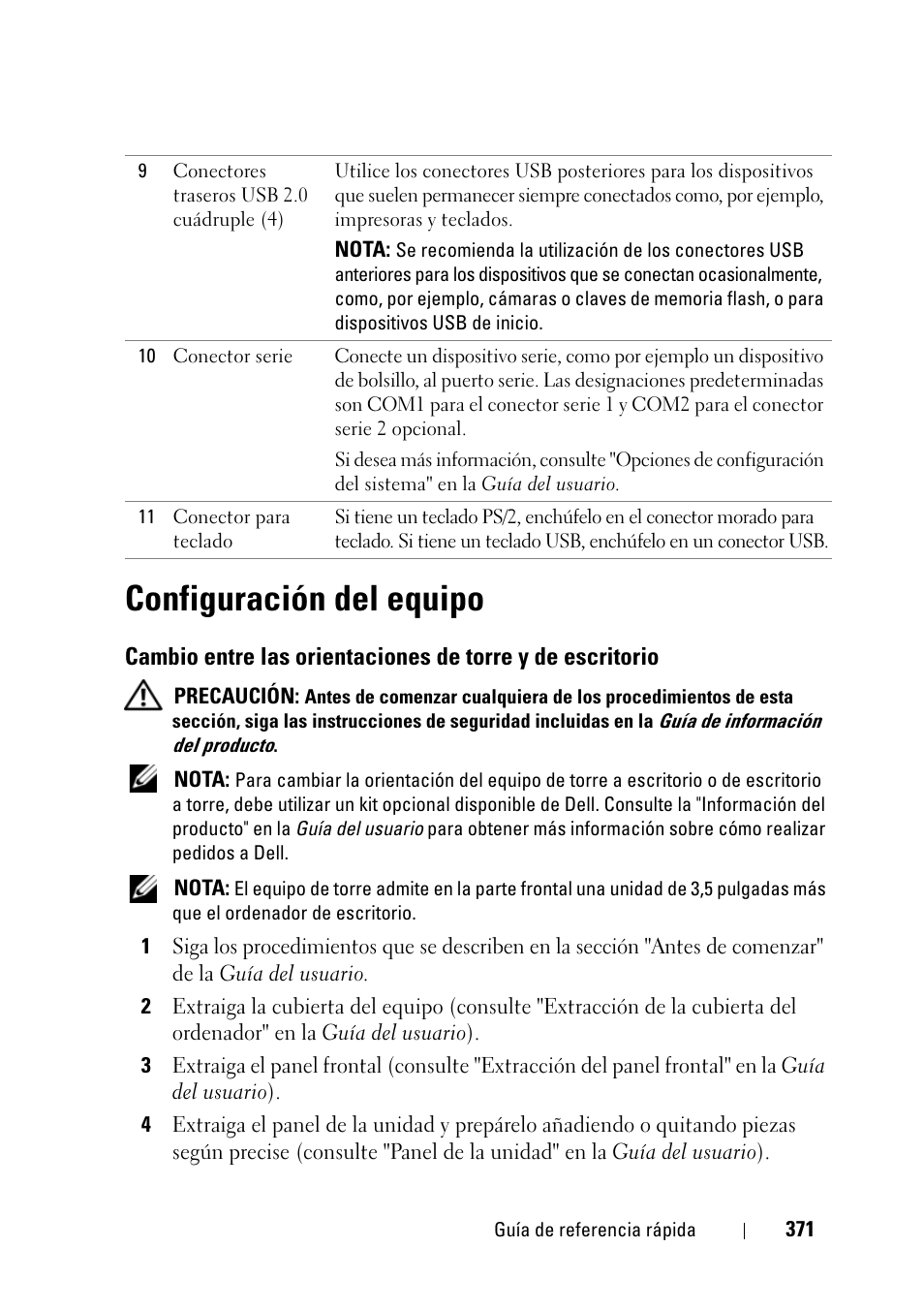 Configuración del equipo | Dell Precision T3400 (Late 2007) User Manual | Page 371 / 422