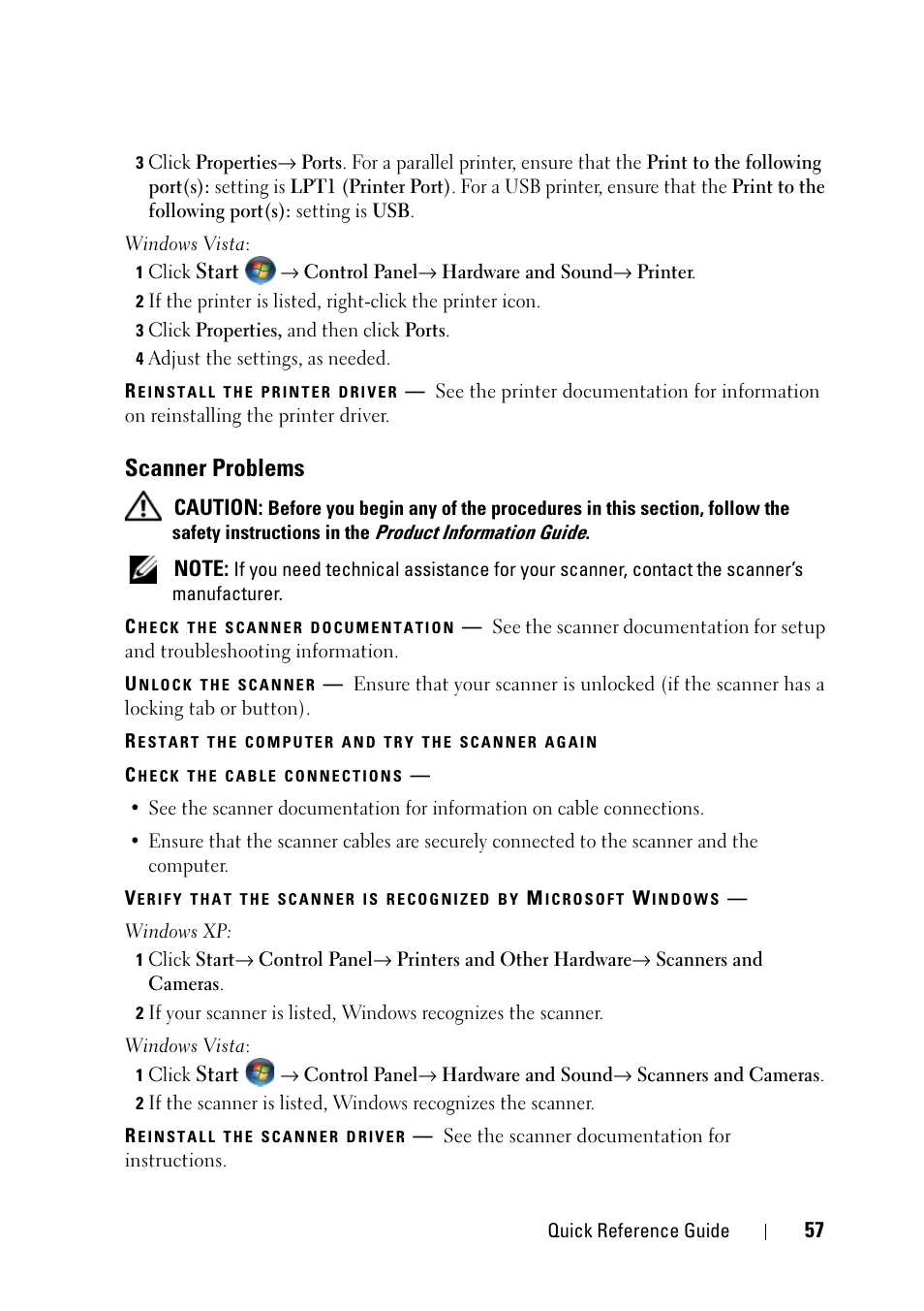 Scanner problems | Dell Precision T3400 (Late 2007) User Manual | Page 57 / 422