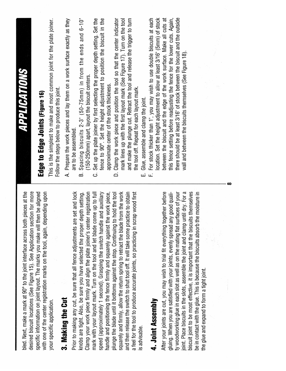 Making the cut, Joint assembly, Applications | Edge to edge joints (figure 16), Edge to edge joints | Black & Decker 3382 User Manual | Page 10 / 20