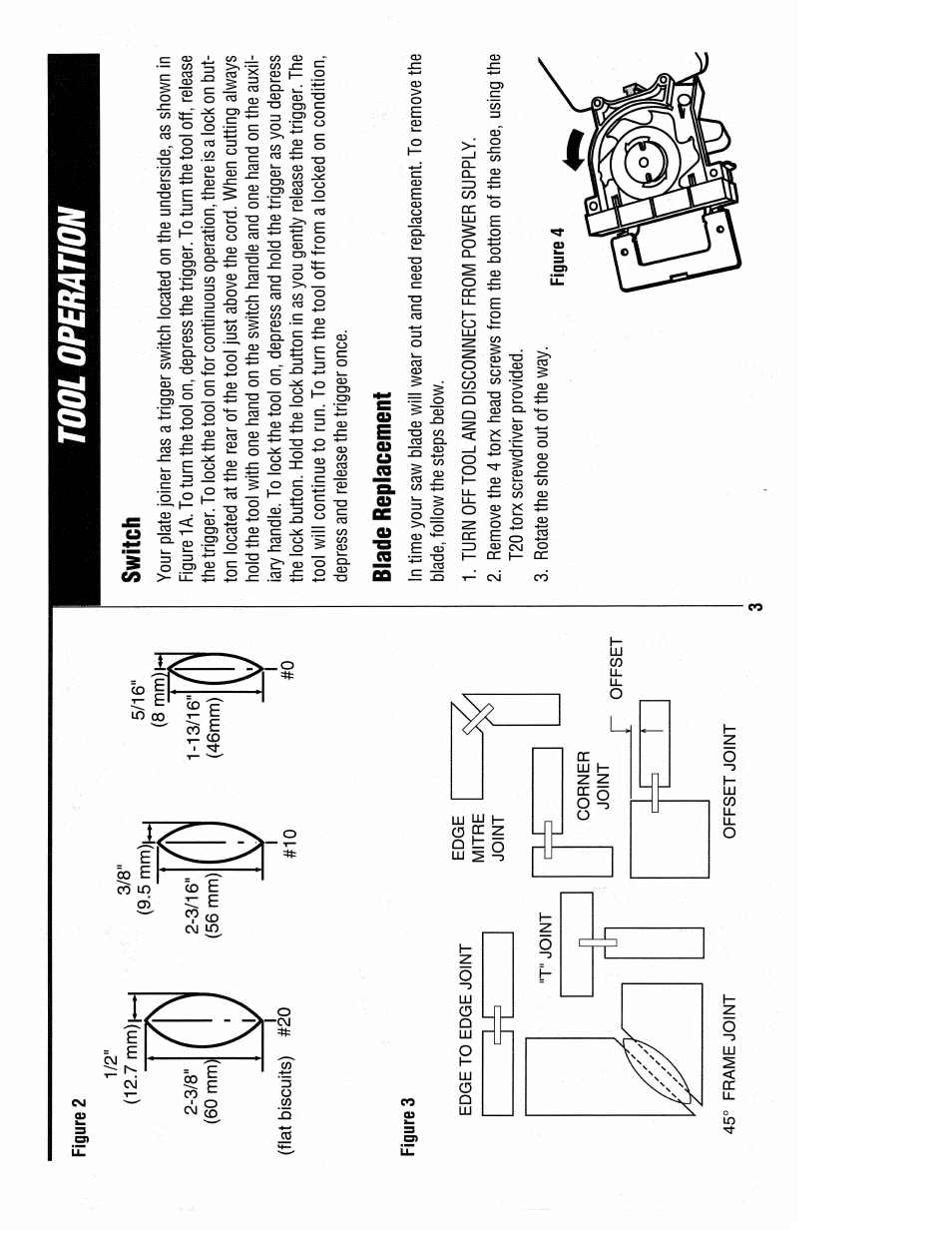 Tool operation, Switch, Blade replacement | Black & Decker 3382 User Manual | Page 5 / 20