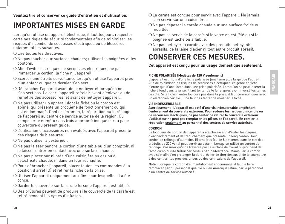 Importantes mises en garde, Conserver ces mesures | Black & Decker DLX850B User Manual | Page 11 / 15