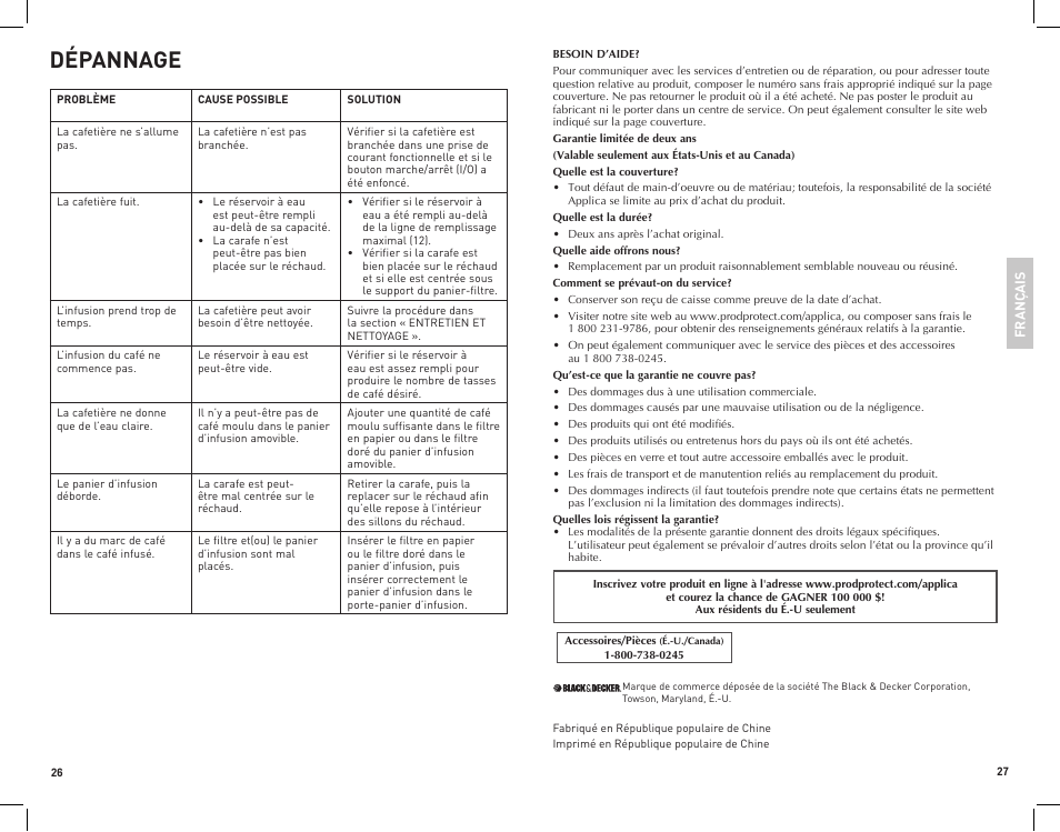 Dépannage | Black & Decker DLX850B User Manual | Page 14 / 15