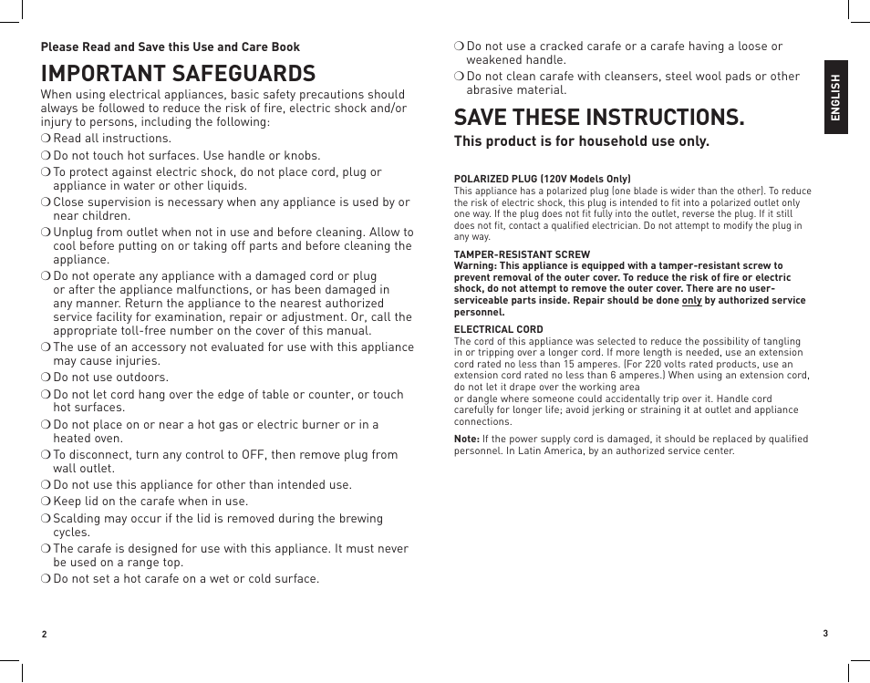 Important safeguards, Save these instructions | Black & Decker DLX850B User Manual | Page 2 / 15