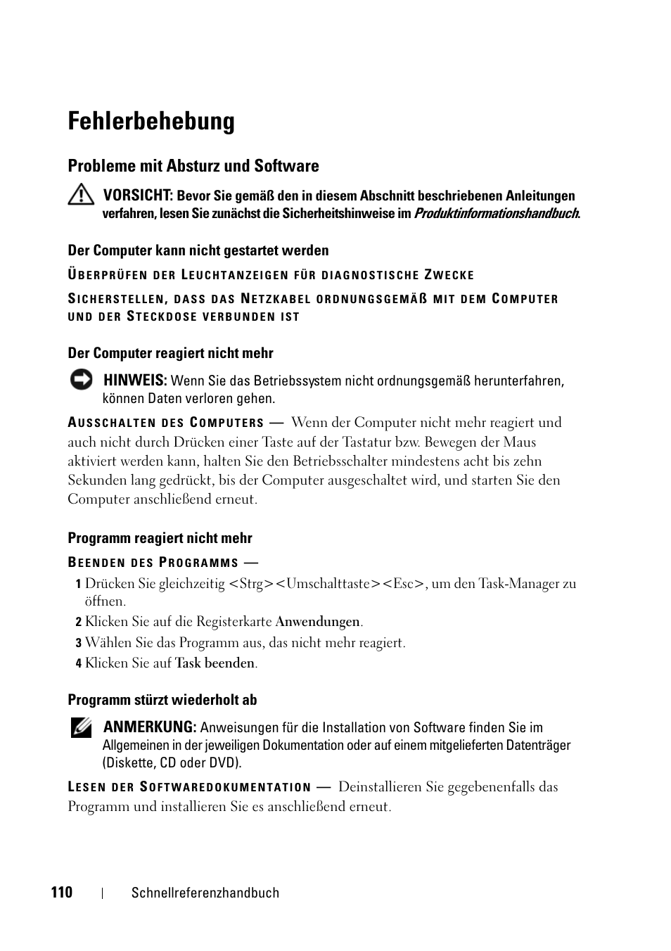 Fehlerbehebung, Probleme mit absturz und software | Dell Latitude D430 (Mid 2007) User Manual | Page 110 / 176