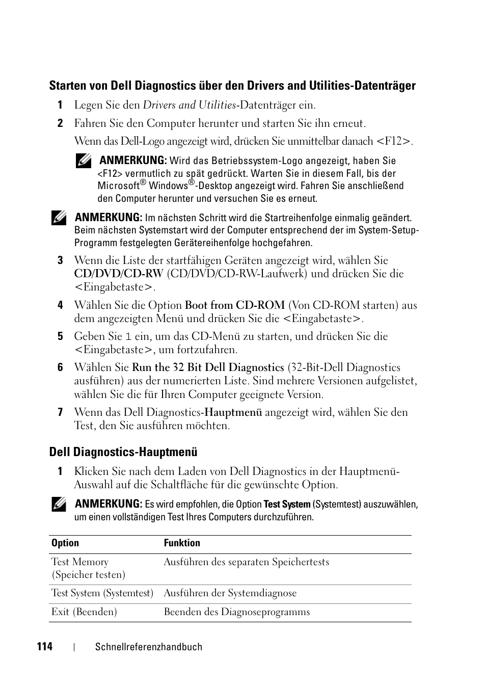 Dell diagnostics-hauptmenü | Dell Latitude D430 (Mid 2007) User Manual | Page 114 / 176