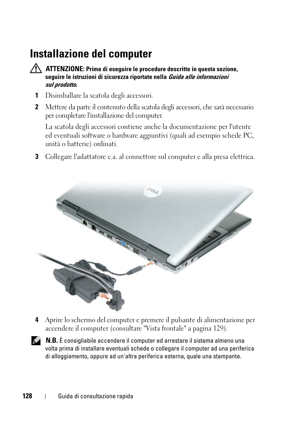 Installazione del computer | Dell Latitude D430 (Mid 2007) User Manual | Page 128 / 176