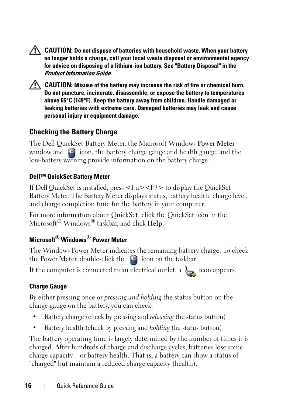 Checking the battery charge | Dell Latitude D430 (Mid 2007) User Manual | Page 16 / 176