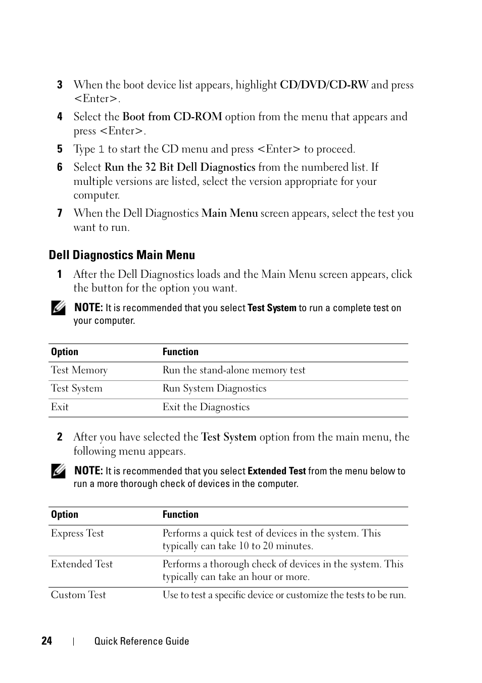 Dell diagnostics main menu | Dell Latitude D430 (Mid 2007) User Manual | Page 24 / 176