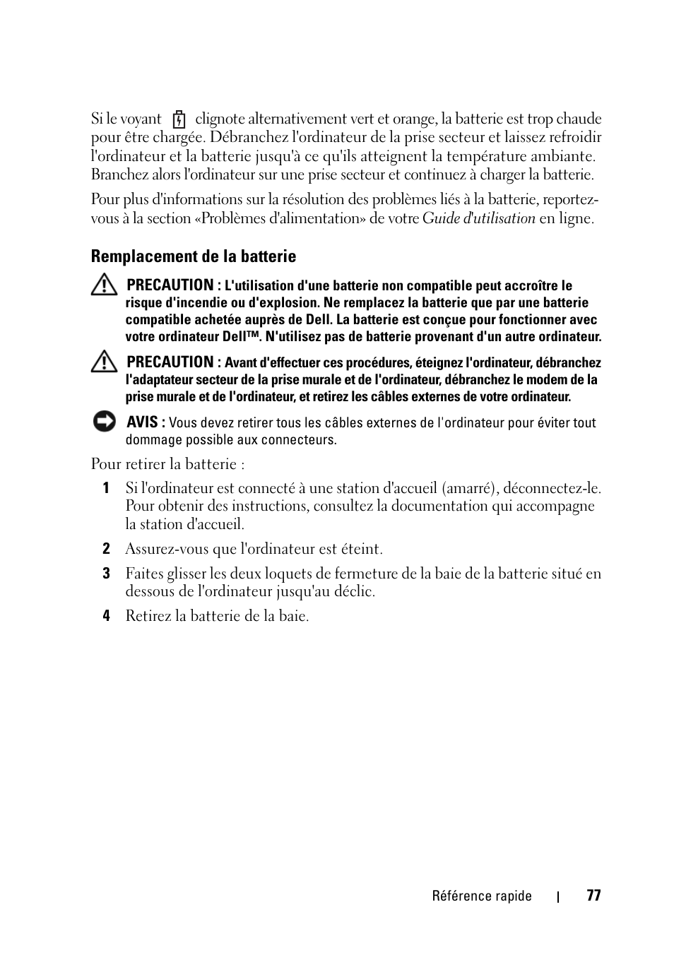 Remplacement de la batterie | Dell Latitude D430 (Mid 2007) User Manual | Page 77 / 176