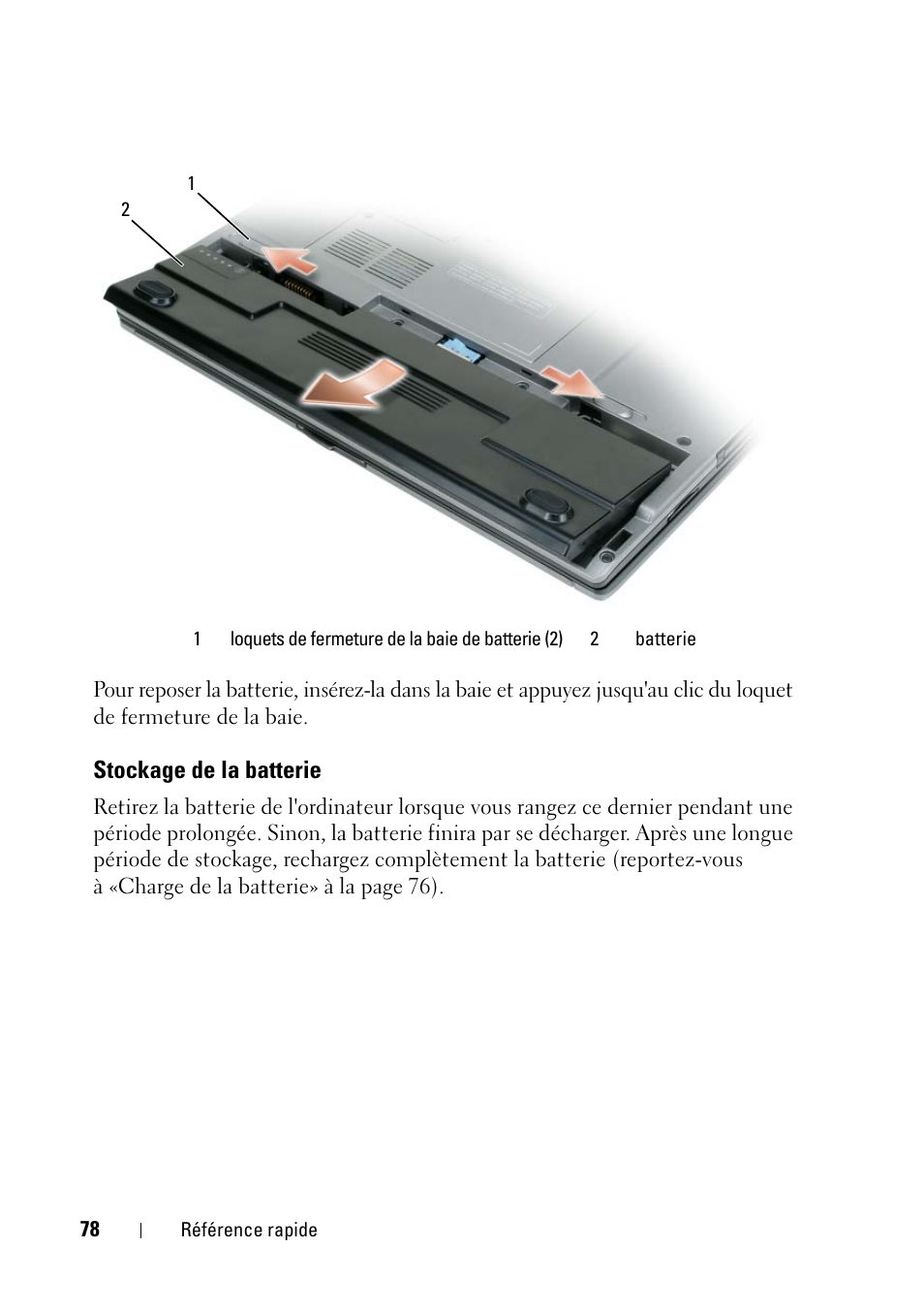 Stockage de la batterie | Dell Latitude D430 (Mid 2007) User Manual | Page 78 / 176
