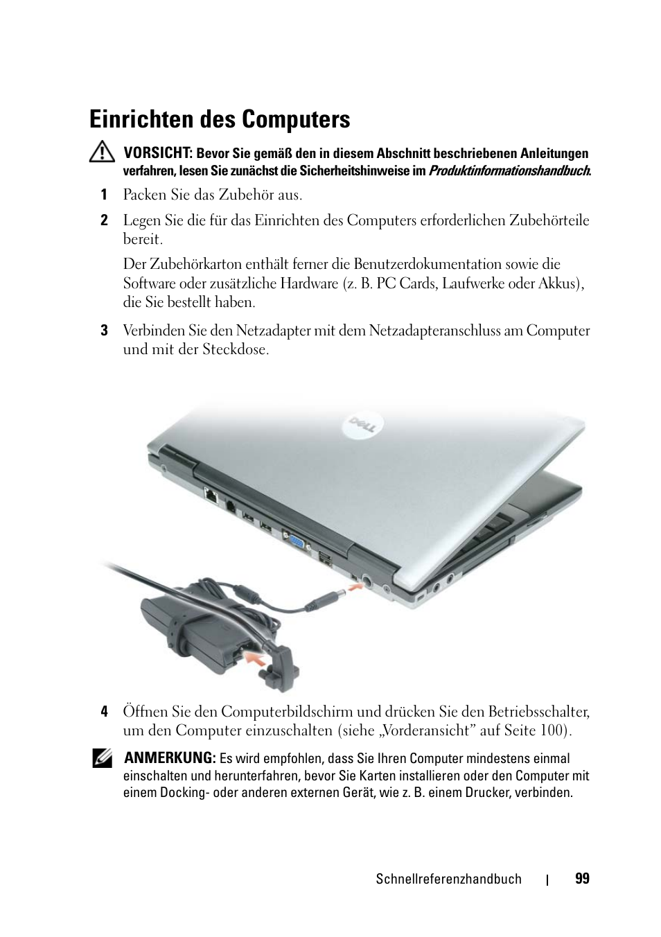 Einrichten des computers | Dell Latitude D430 (Mid 2007) User Manual | Page 99 / 176