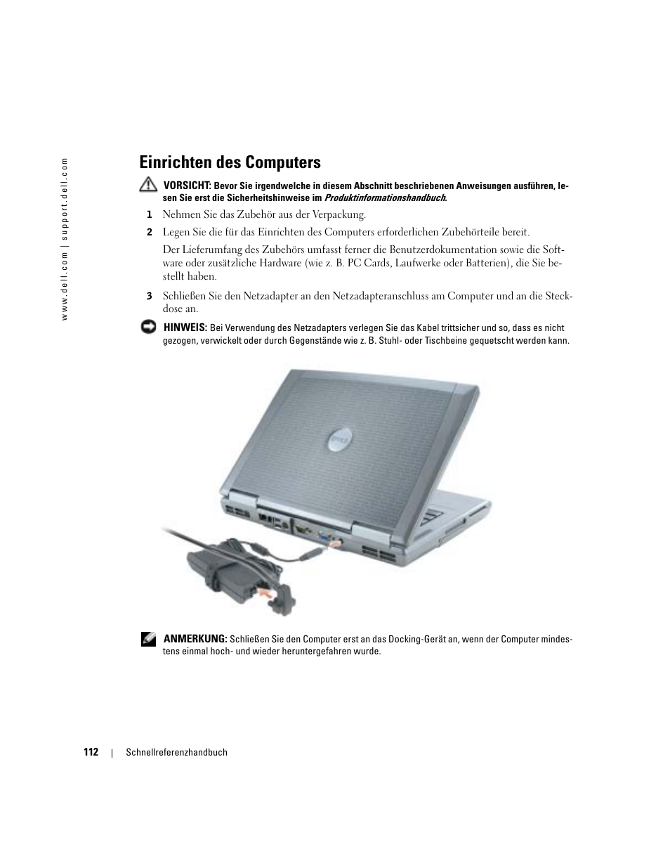 Einrichten des computers | Dell Precision M70 User Manual | Page 112 / 182