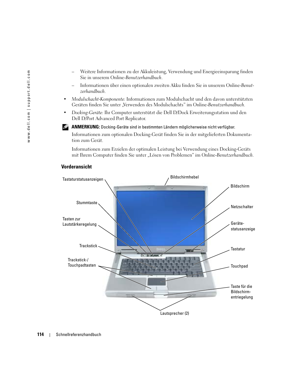 Vorderansicht | Dell Precision M70 User Manual | Page 114 / 182